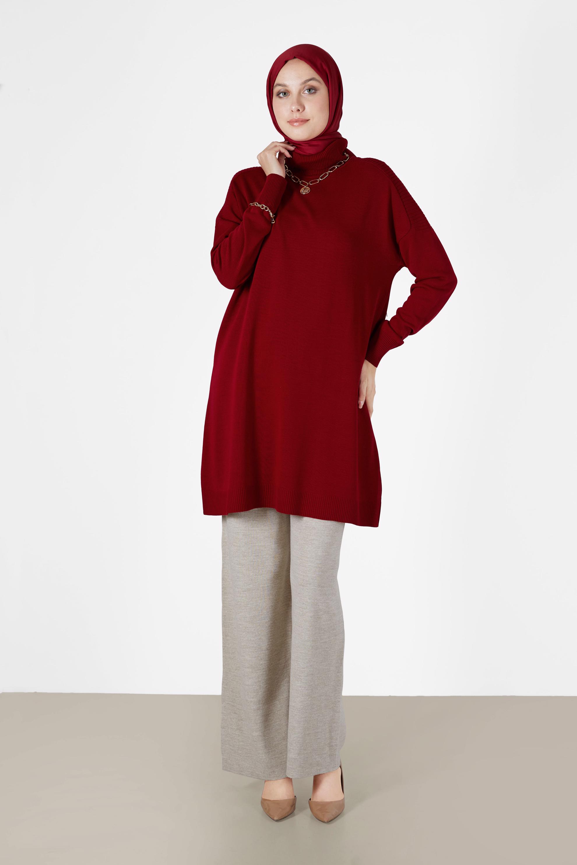 Tesettür giyim KIRMIZI BASIC TRİKO TUNİK 42001 