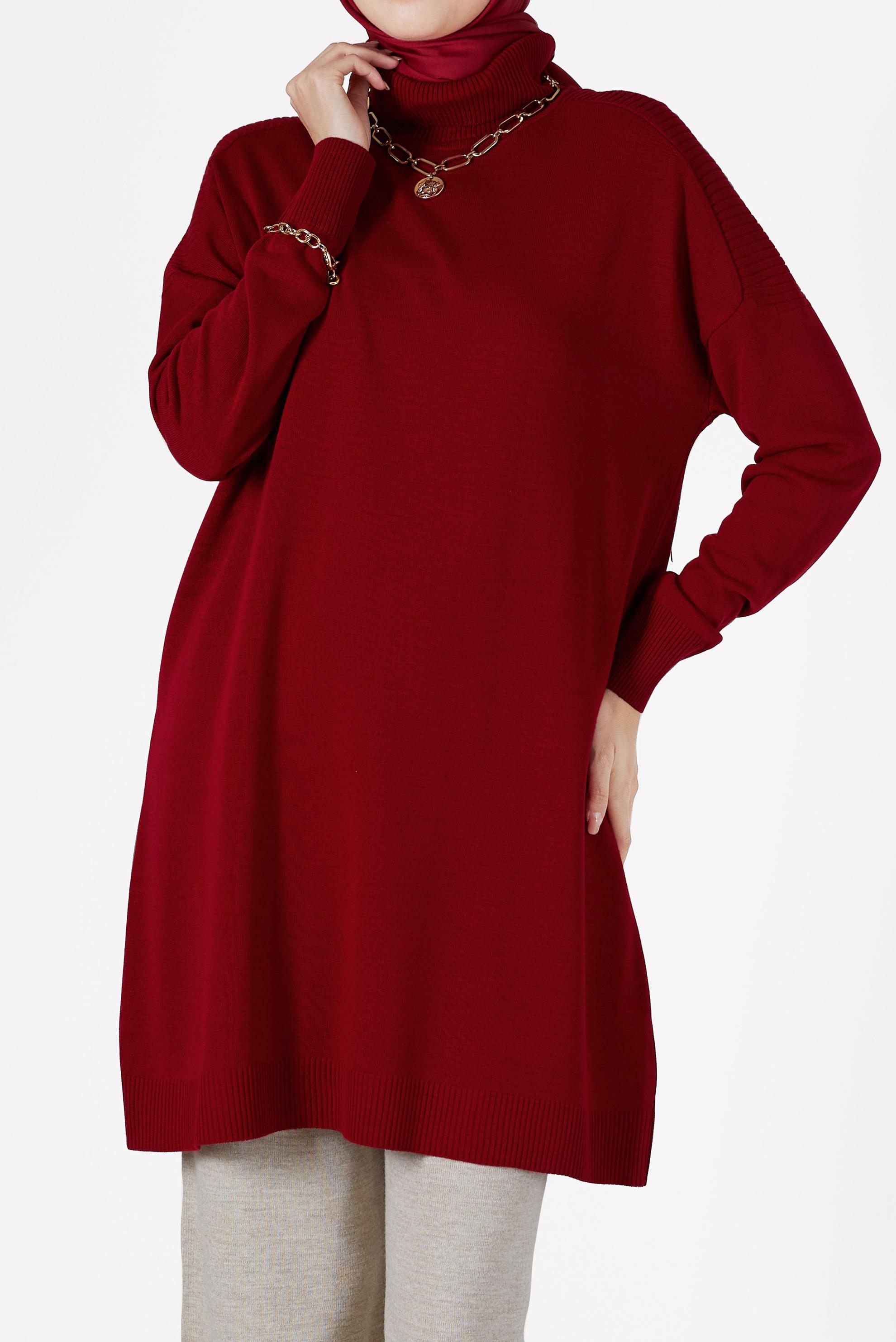 Tesettür giyim KIRMIZI BASIC TRİKO TUNİK 42001 