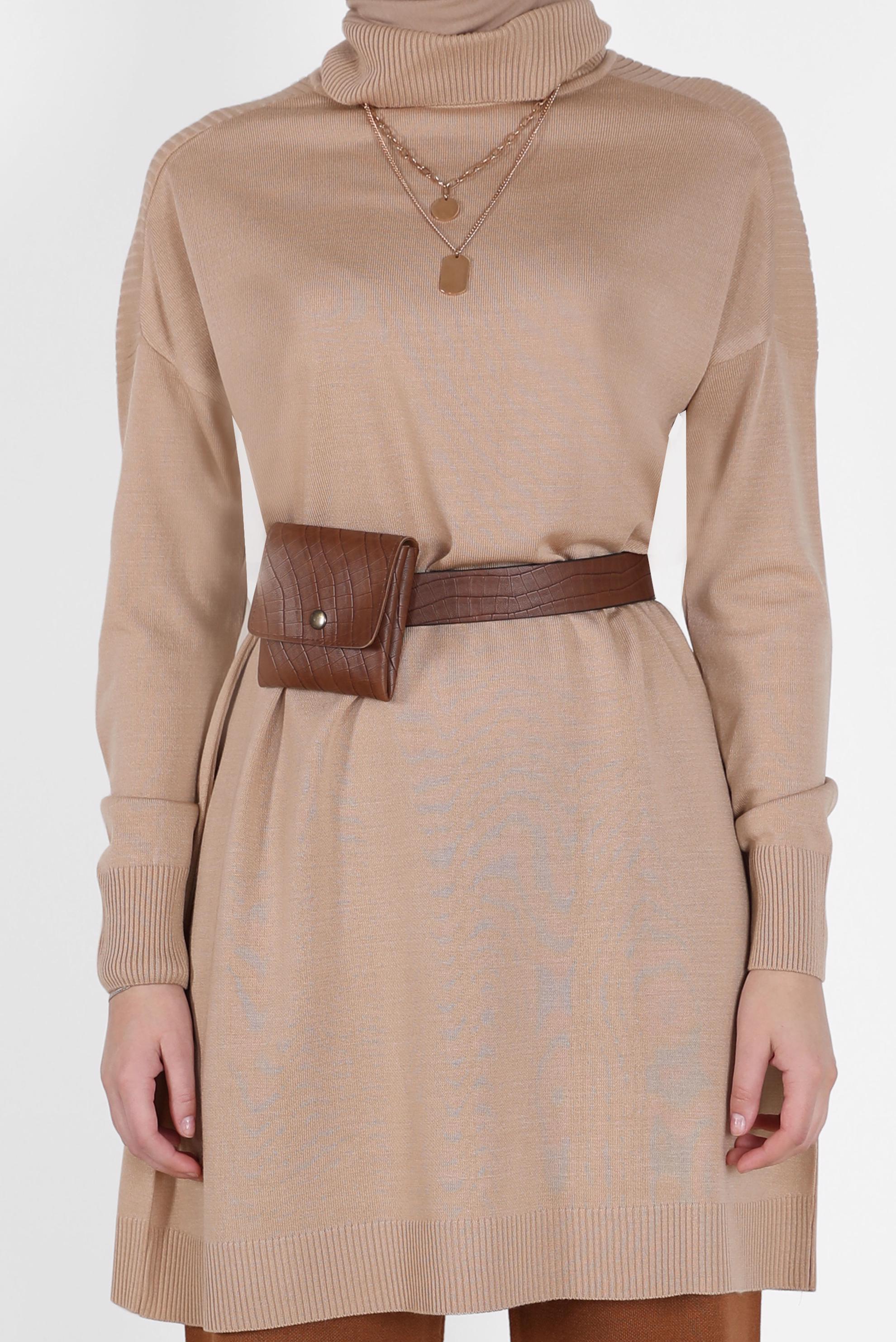 Tesettür giyim BEJ BASIC TRİKO TUNİK 42001 