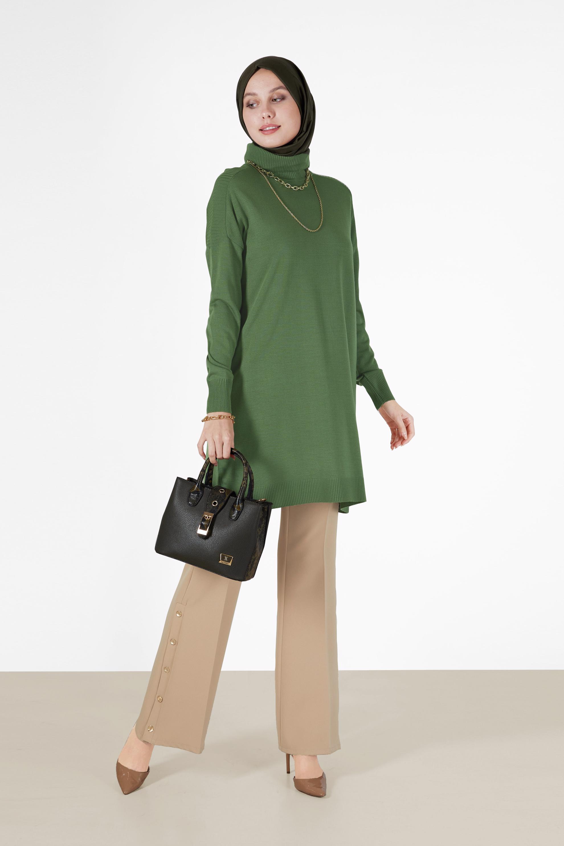 Tesettür giyim YEŞİL BASIC TRİKO TUNİK 42001 