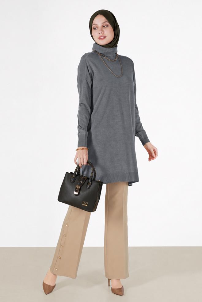 Vêtements hijab GRIS TUNIQUE MAILLE BASIQUE 42001 - ALVİNA