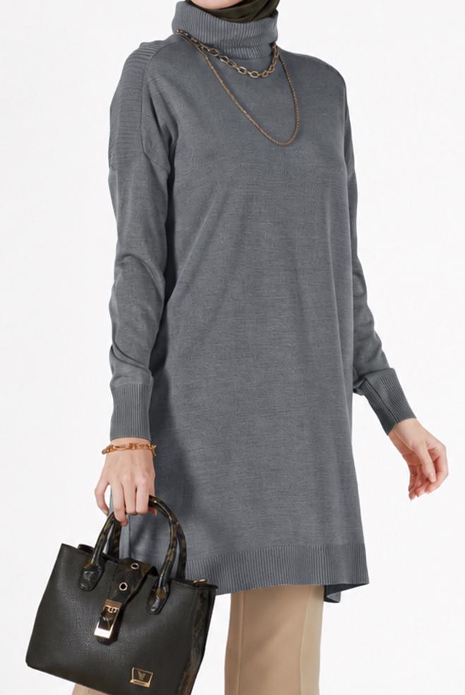Vêtements hijab GRIS TUNIQUE MAILLE BASIQUE 42001 - ALVİNA
