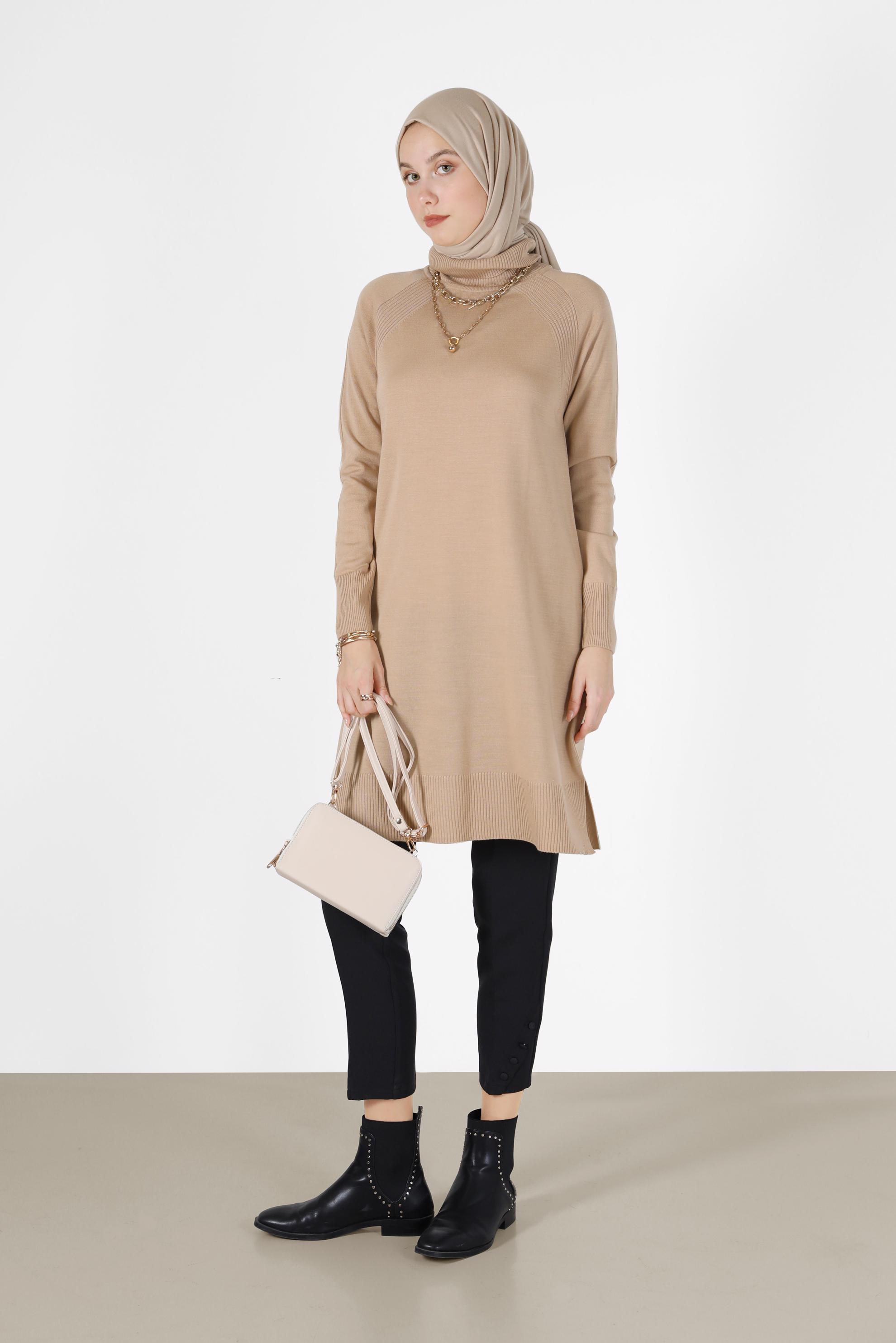 Tesettür giyim BEJ KLASİK TRİKO TUNİK 42002  
