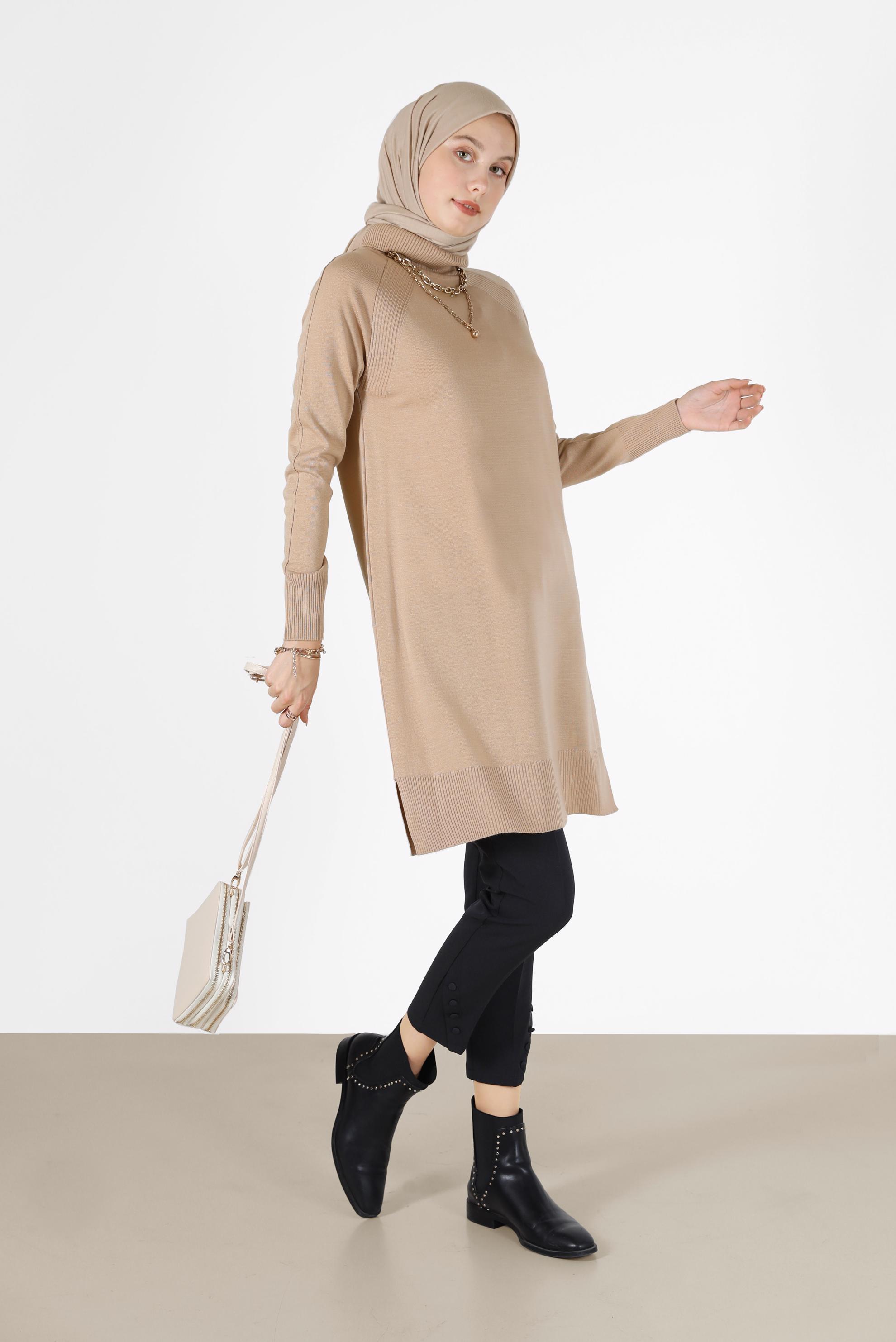 Tesettür giyim BEJ KLASİK TRİKO TUNİK 42002  