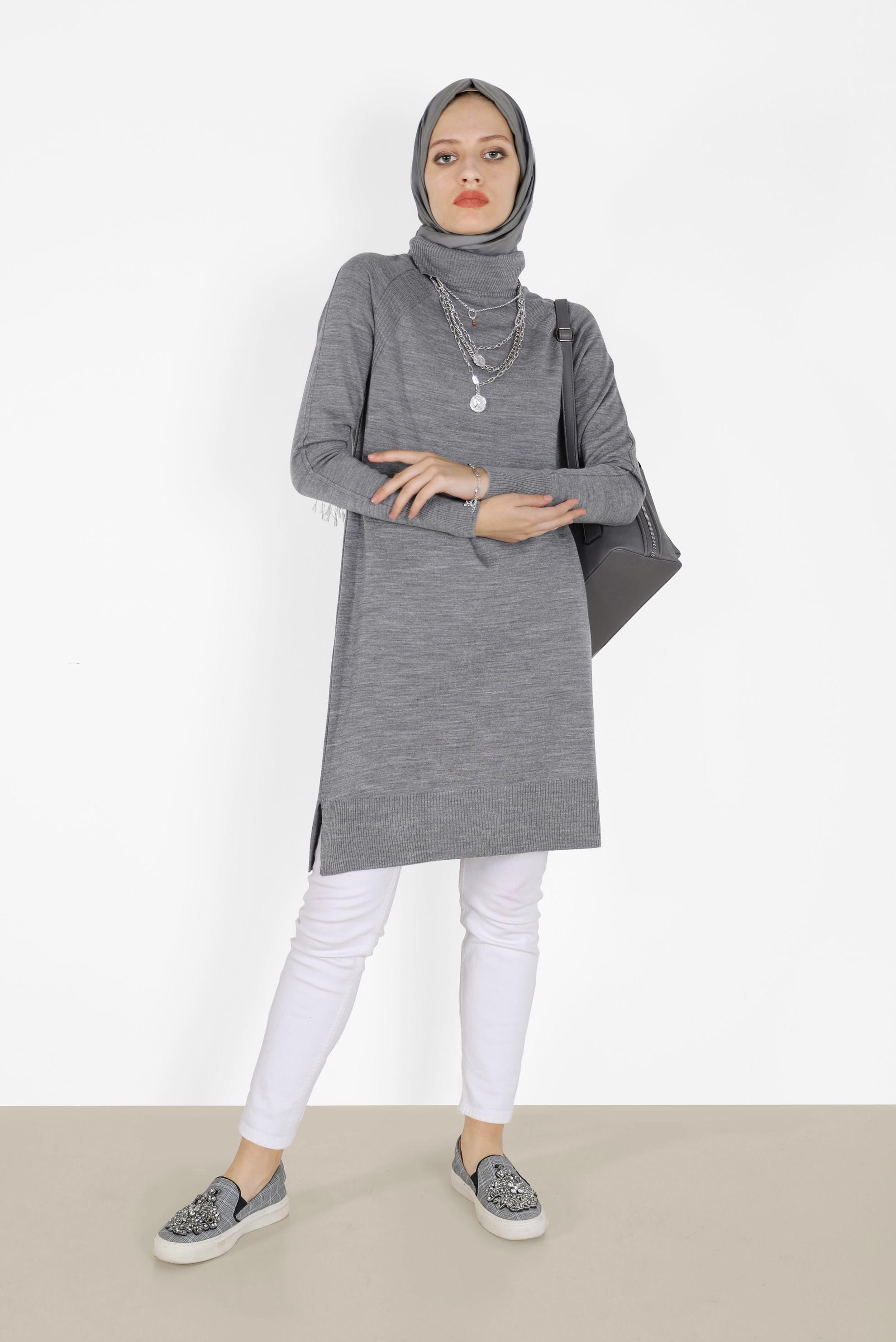 Tesettür giyim GRİ KLASİK TRİKO TUNİK 42002  