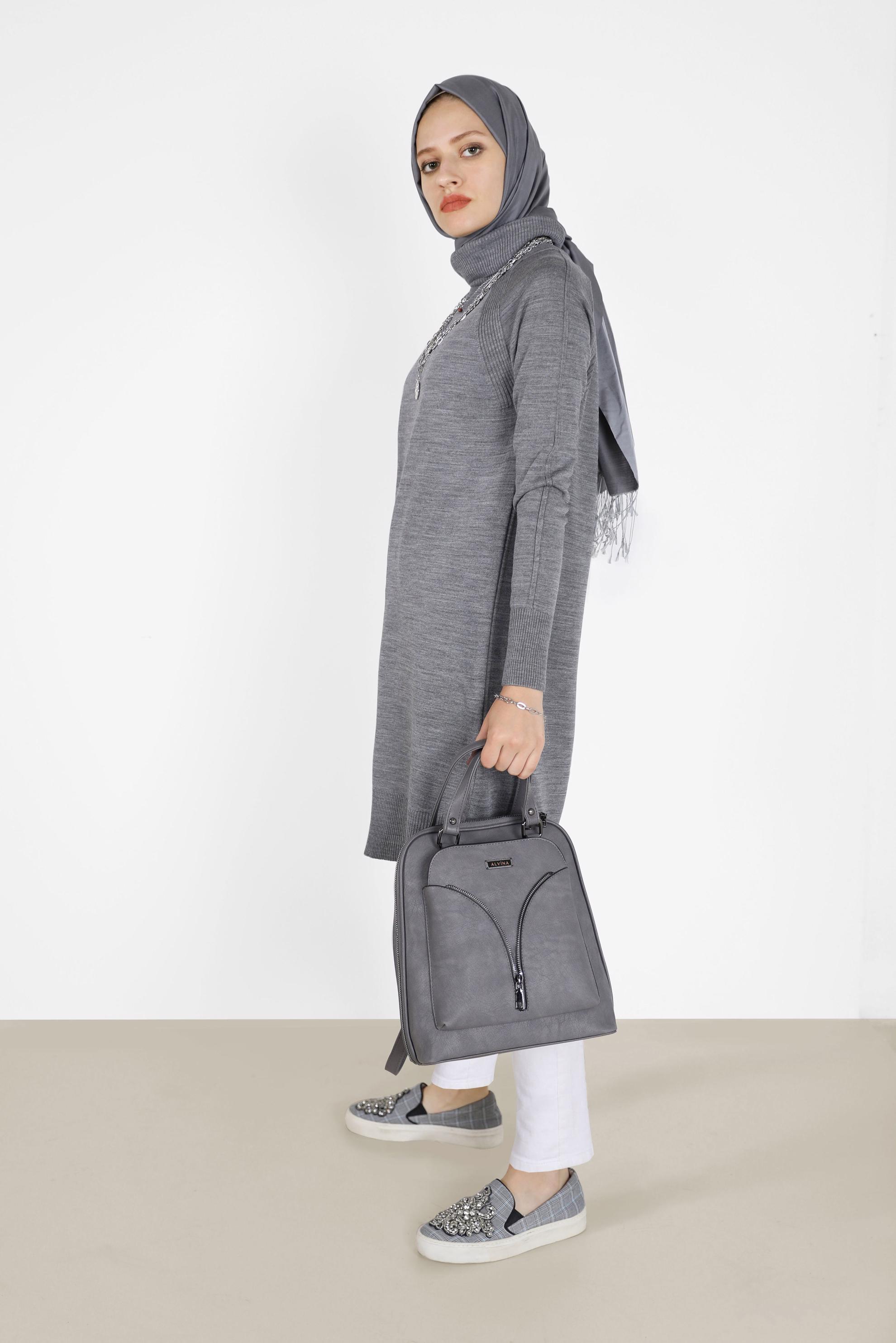 Tesettür giyim GRİ KLASİK TRİKO TUNİK 42002  