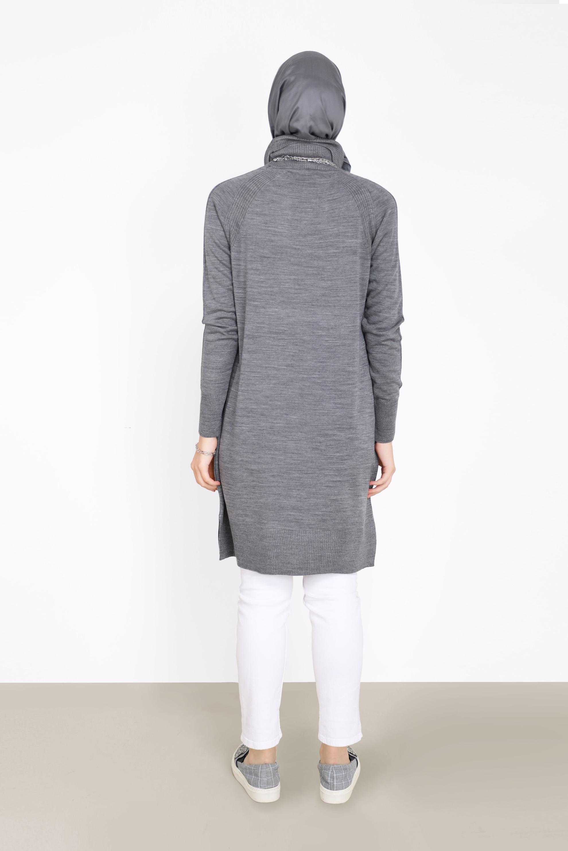 Tesettür giyim GRİ KLASİK TRİKO TUNİK 42002  