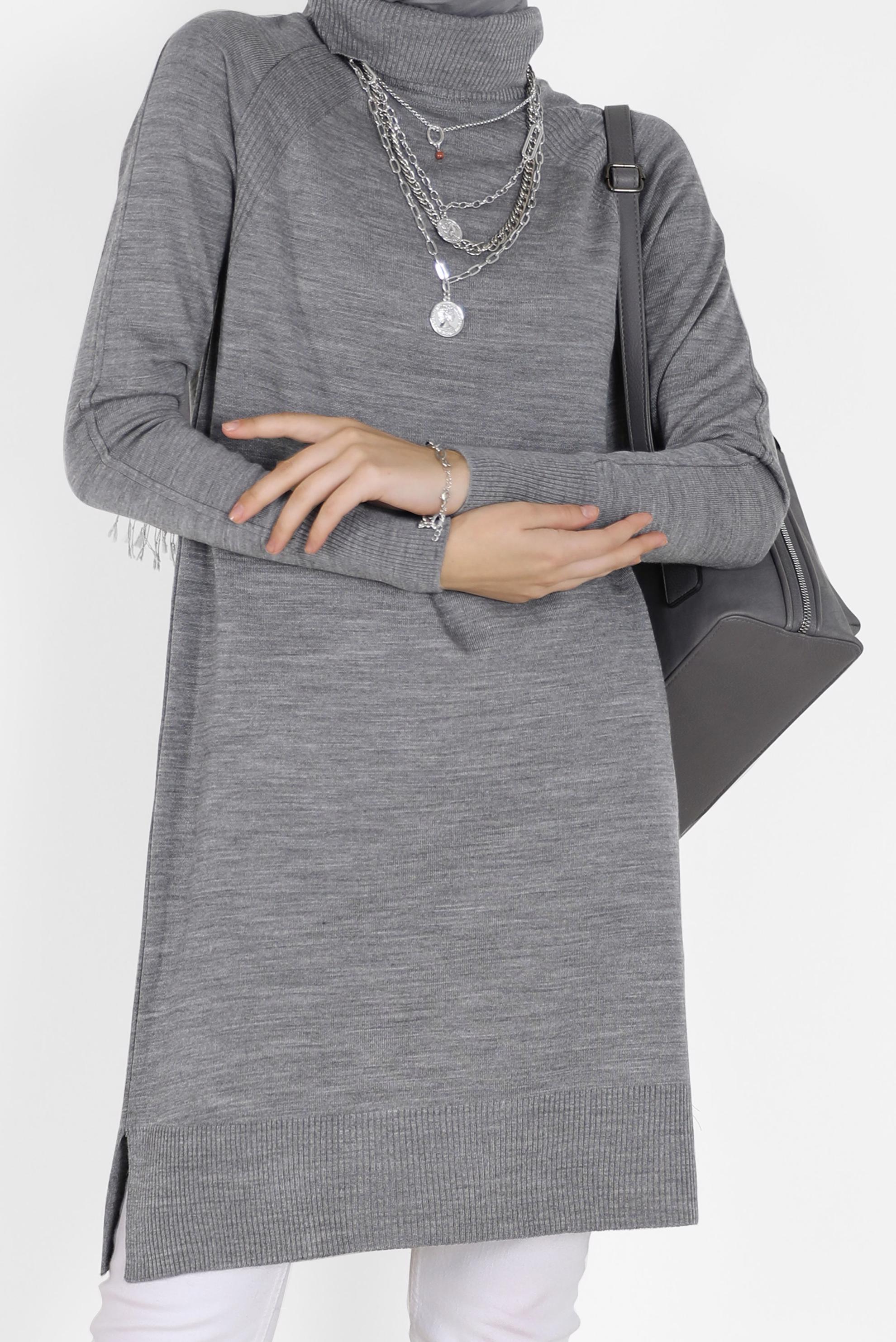 Tesettür giyim GRİ KLASİK TRİKO TUNİK 42002  