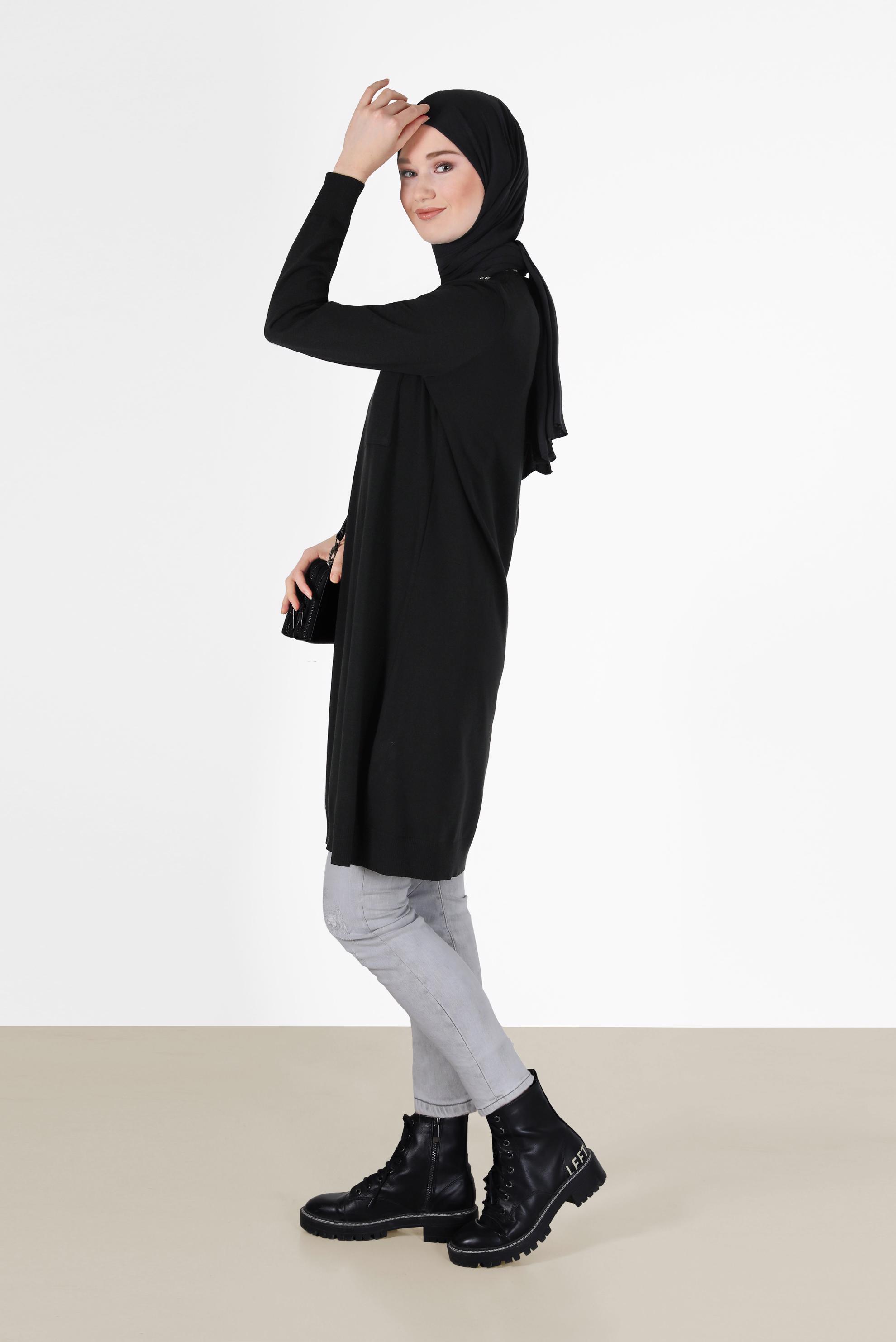 Tesettür giyim SİYAH CEP DETAYLI BASIC TRİKO TUNİK 42003 