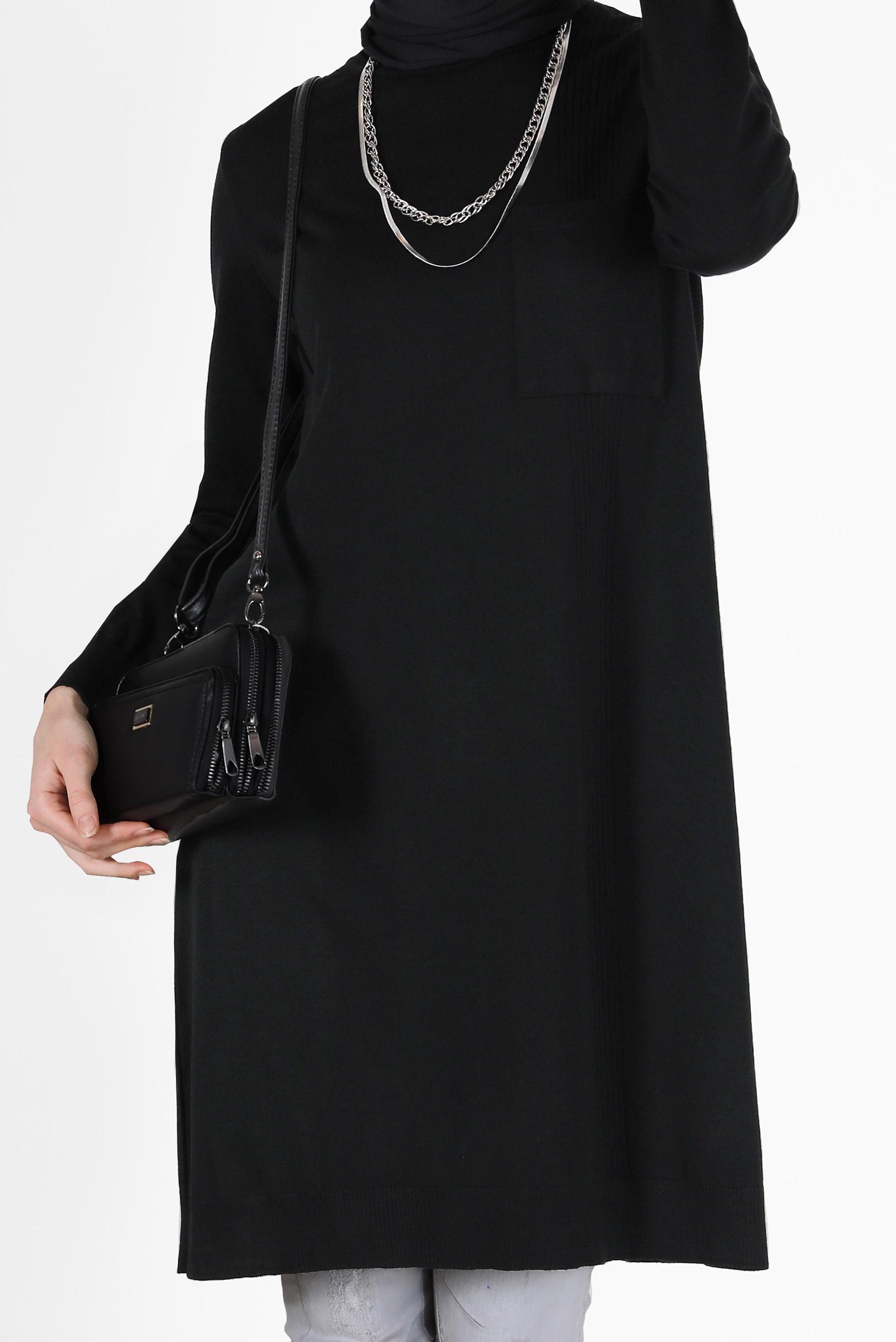 Tesettür giyim SİYAH CEP DETAYLI BASIC TRİKO TUNİK 42003 