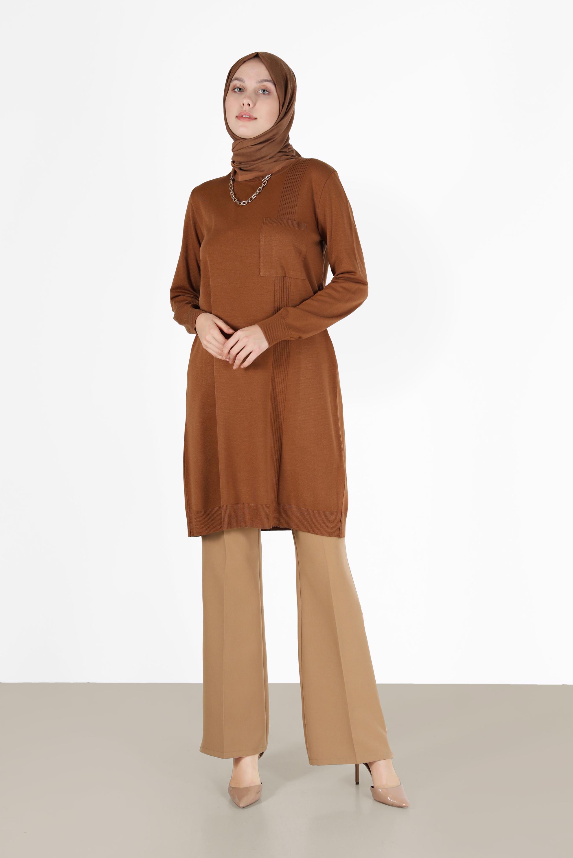 Tesettür giyim SARI CEP DETAYLI BASIC TRİKO TUNİK 42003 