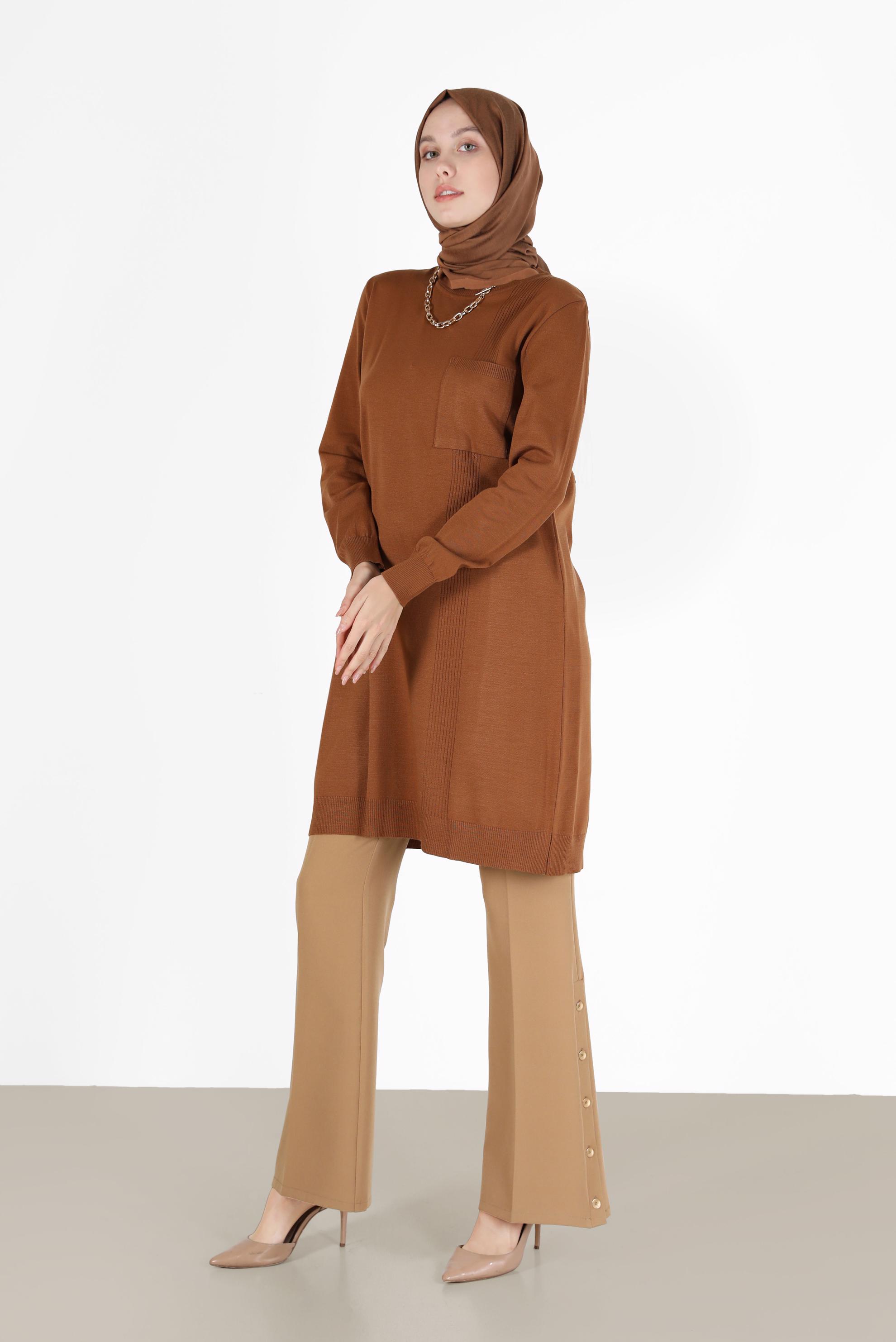 Tesettür giyim SARI CEP DETAYLI BASIC TRİKO TUNİK 42003 