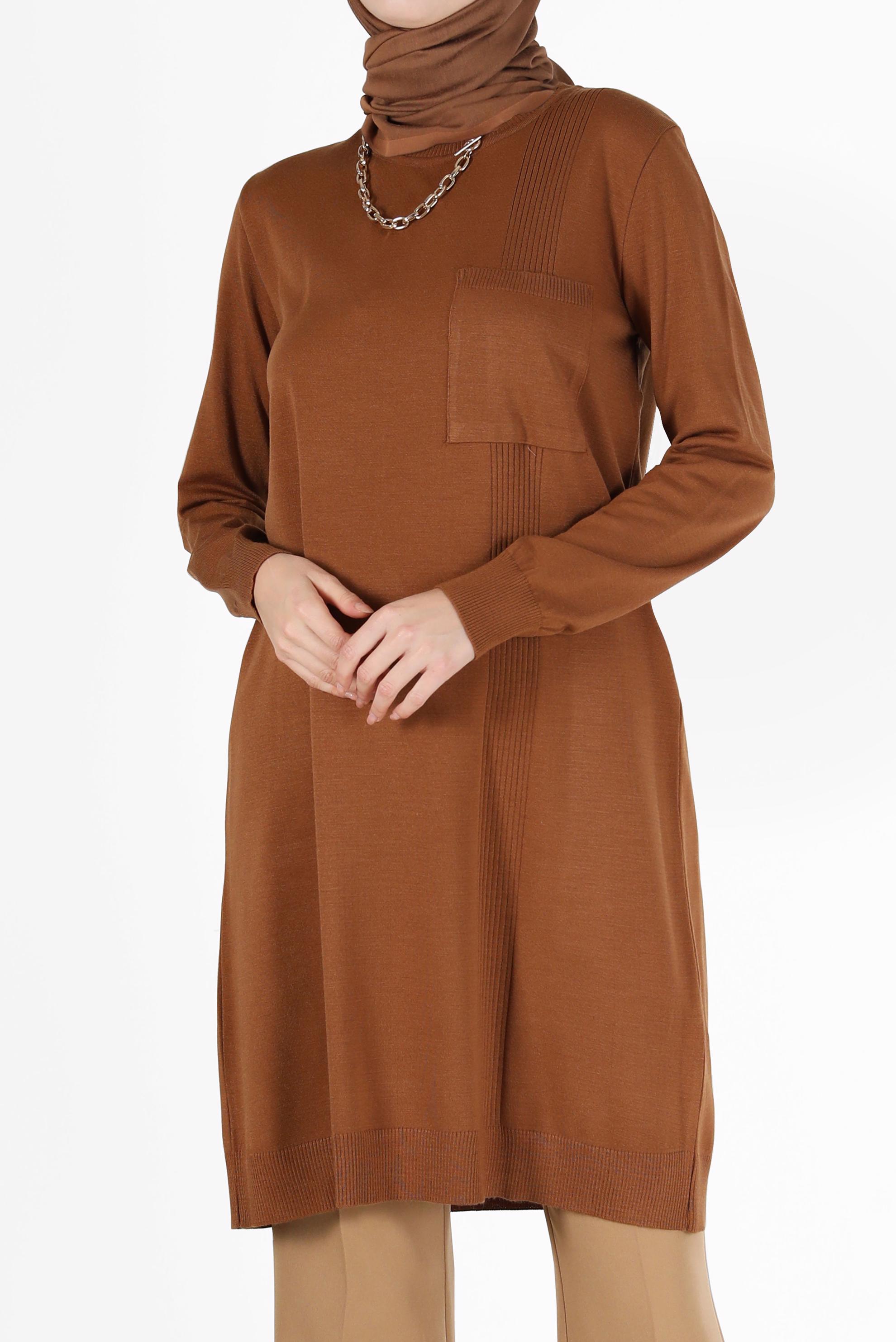 Tesettür giyim SARI CEP DETAYLI BASIC TRİKO TUNİK 42003 