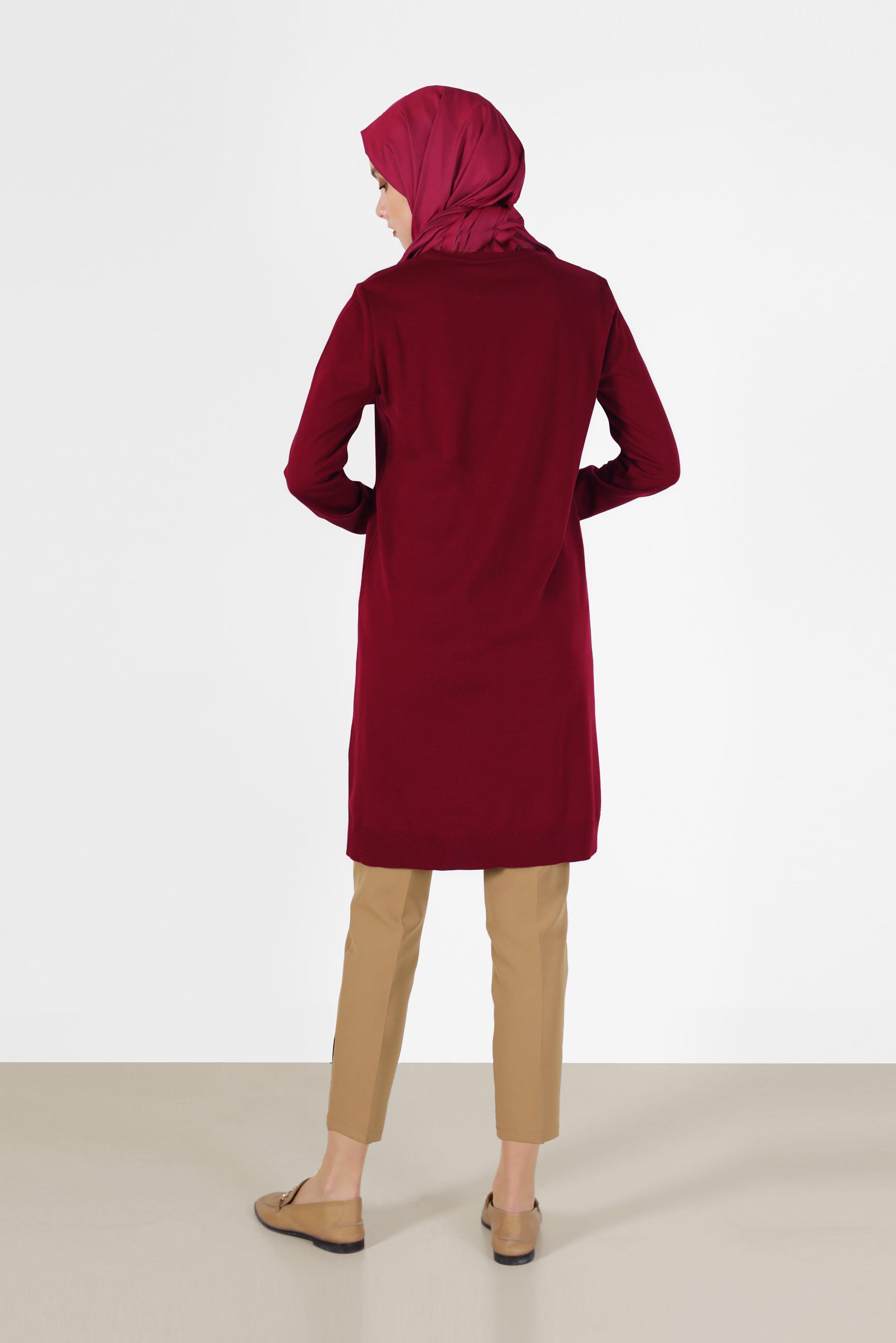 Tesettür giyim KIRMIZI CEP DETAYLI BASIC TRİKO TUNİK 42003 