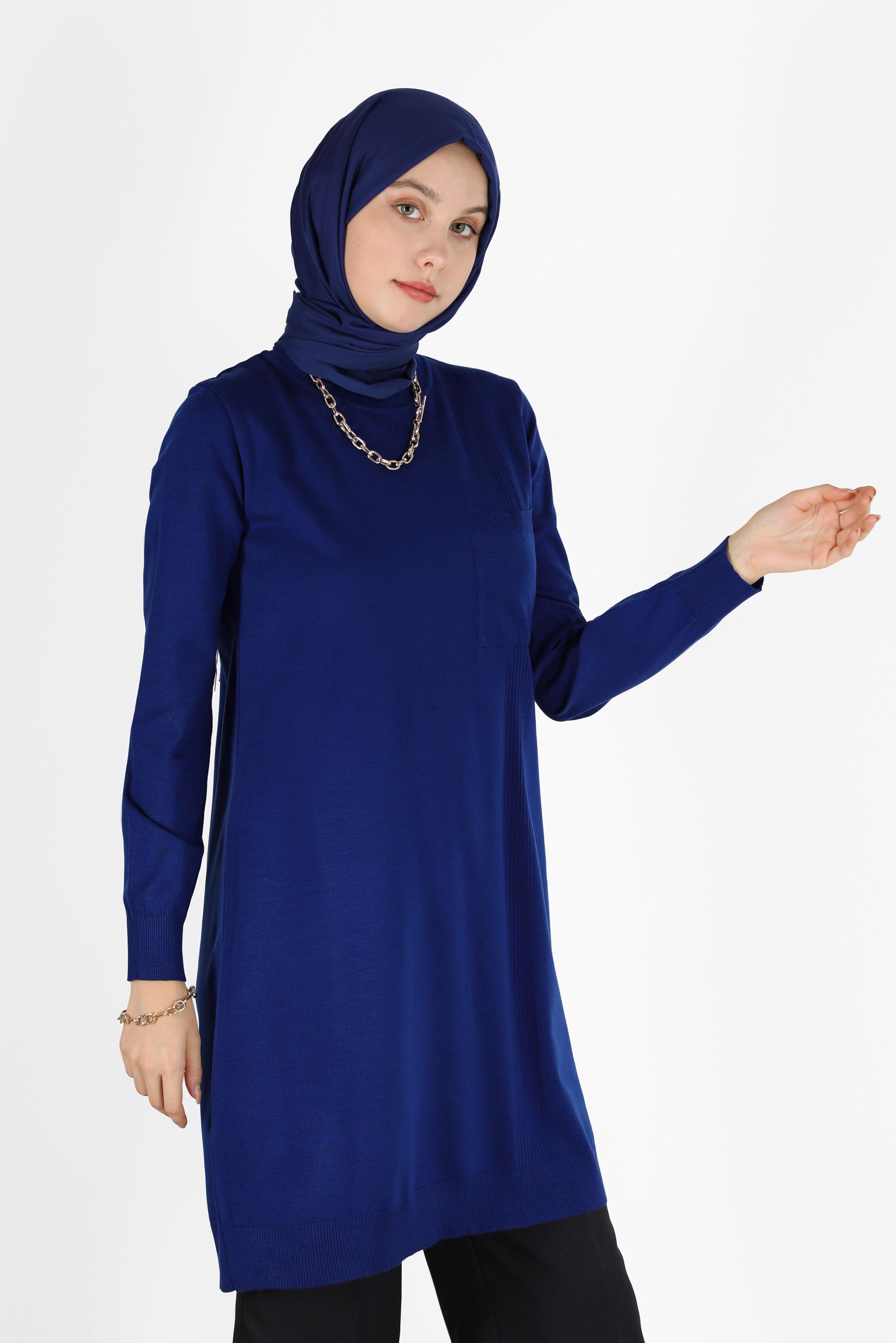 Tesettür giyim LACİVERT CEP DETAYLI BASIC TRİKO TUNİK 42003 
