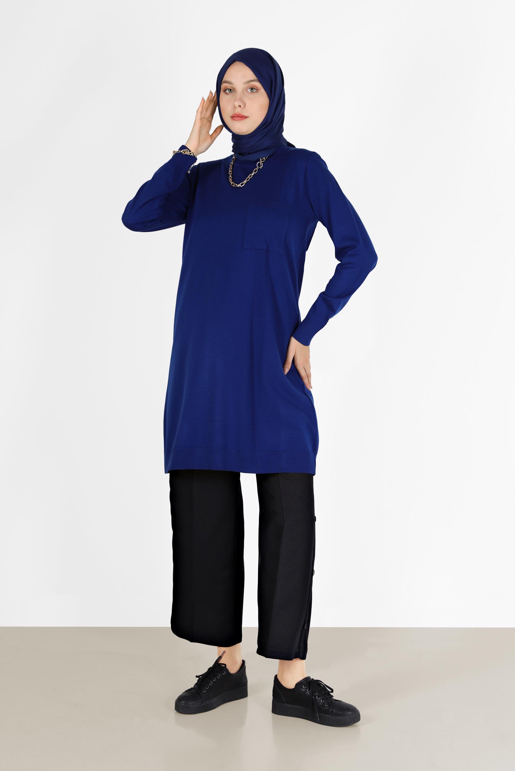 Tesettür giyim LACİVERT CEP DETAYLI BASIC TRİKO TUNİK 42003 