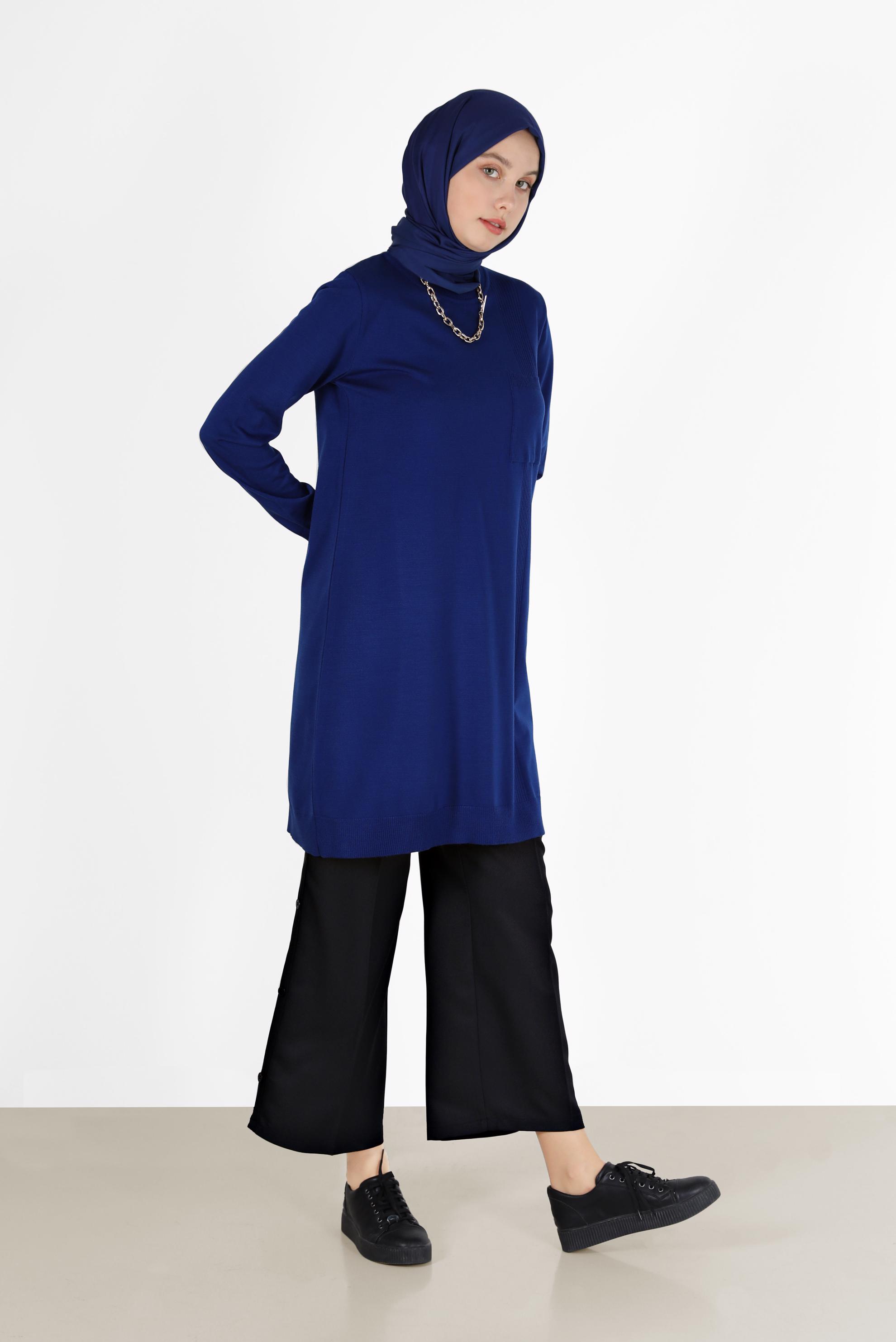 Tesettür giyim LACİVERT CEP DETAYLI BASIC TRİKO TUNİK 42003 