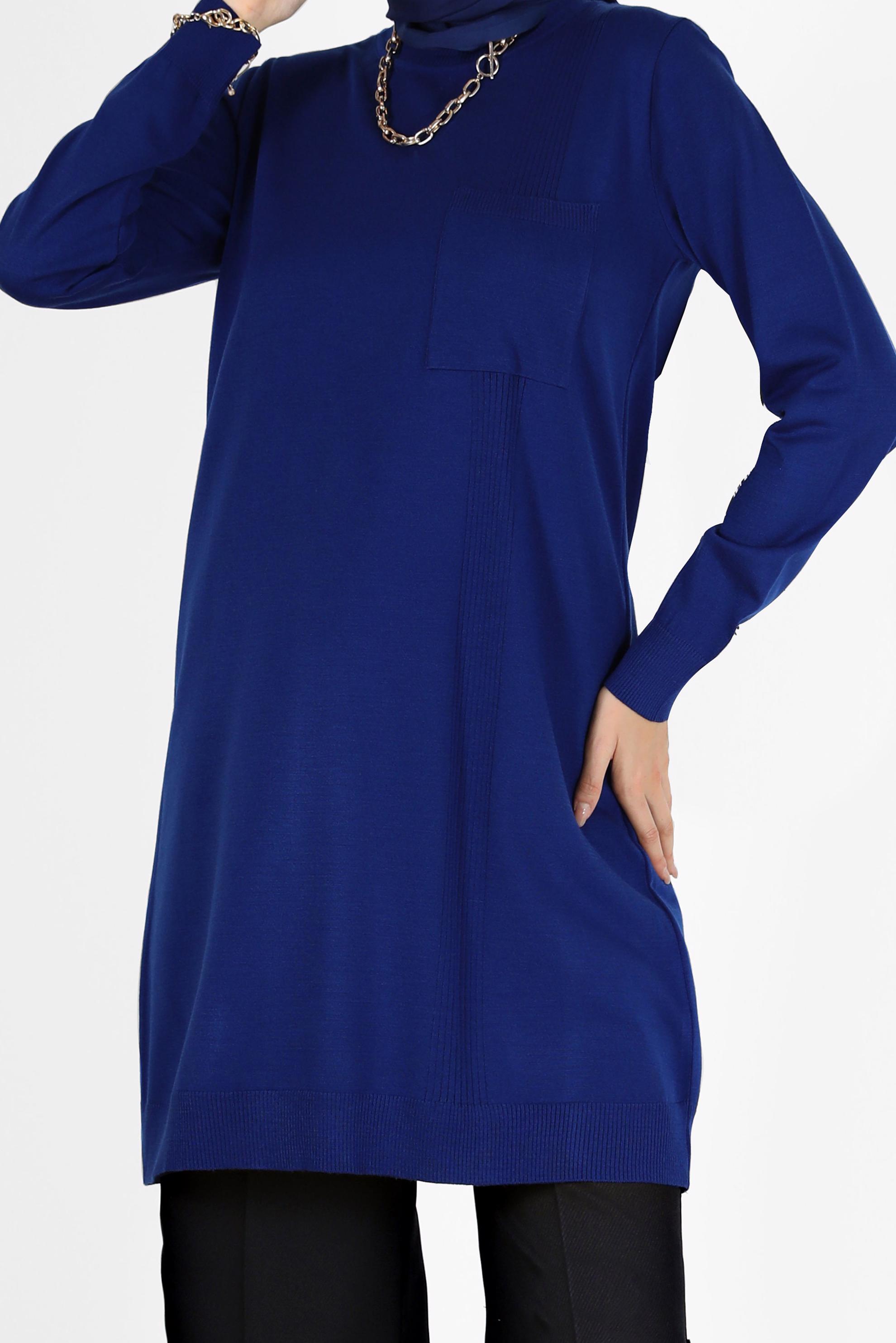Tesettür giyim LACİVERT CEP DETAYLI BASIC TRİKO TUNİK 42003 