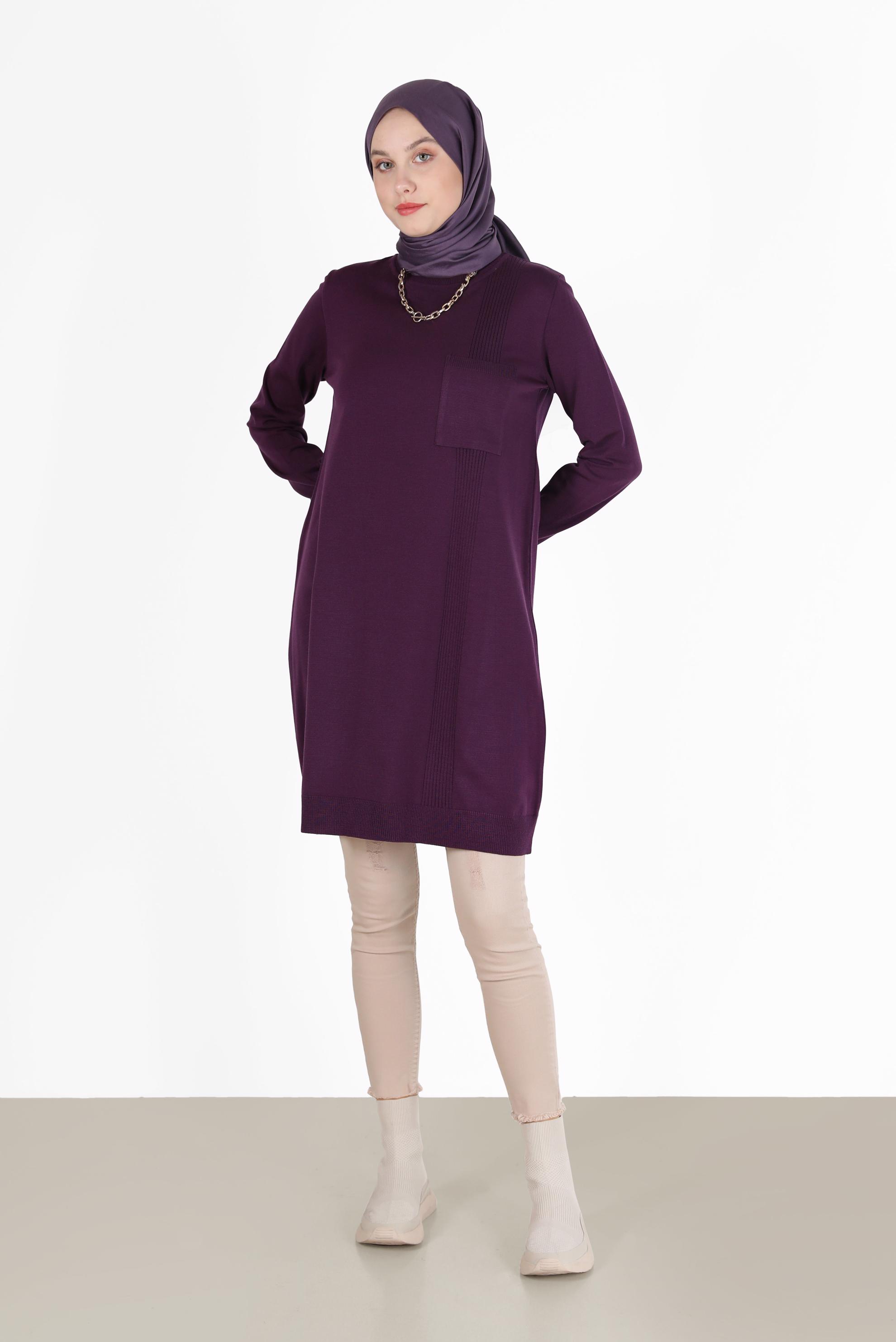 Tesettür giyim MÜRDÜM CEP DETAYLI BASIC TRİKO TUNİK 42003 