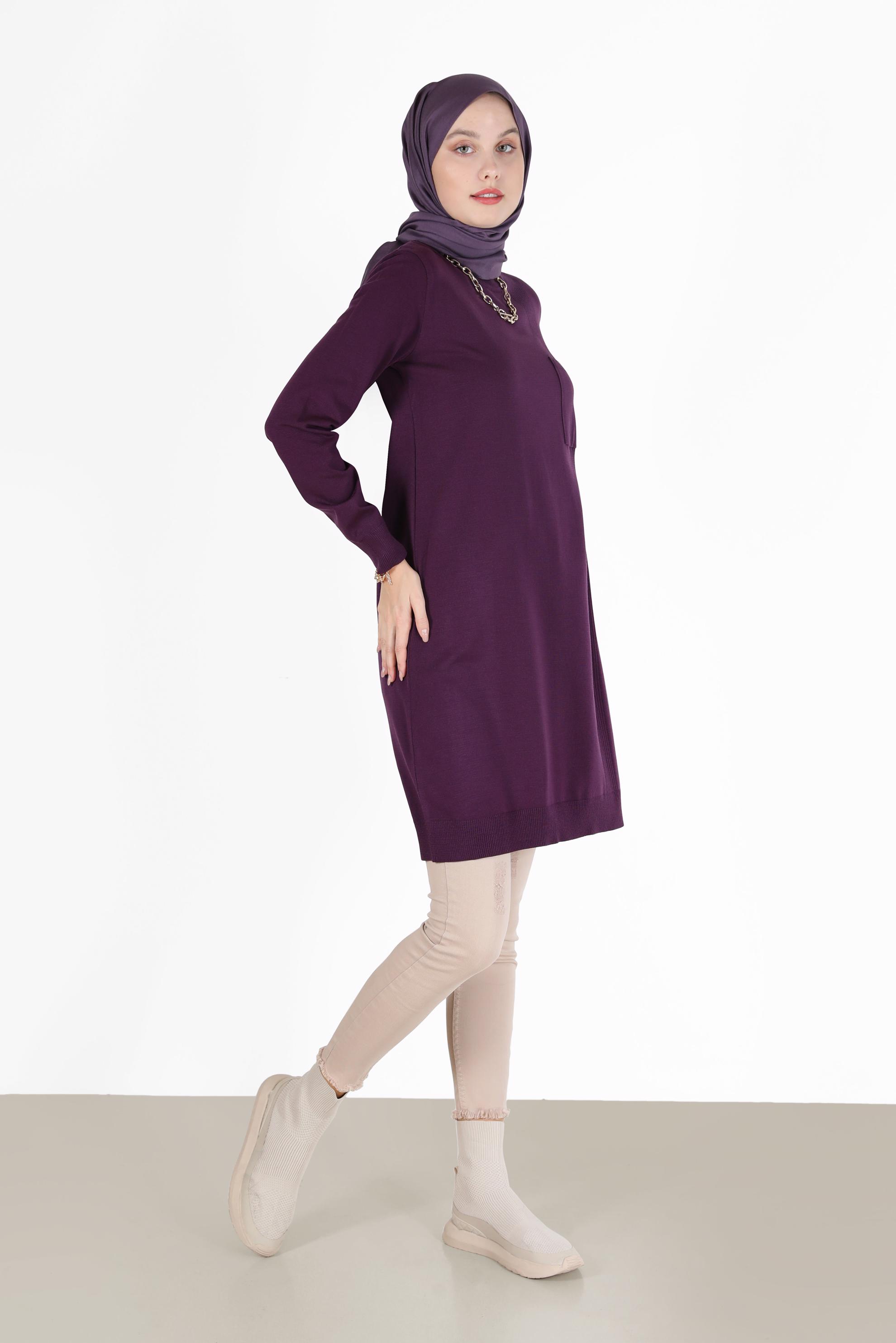 Tesettür giyim MÜRDÜM CEP DETAYLI BASIC TRİKO TUNİK 42003 