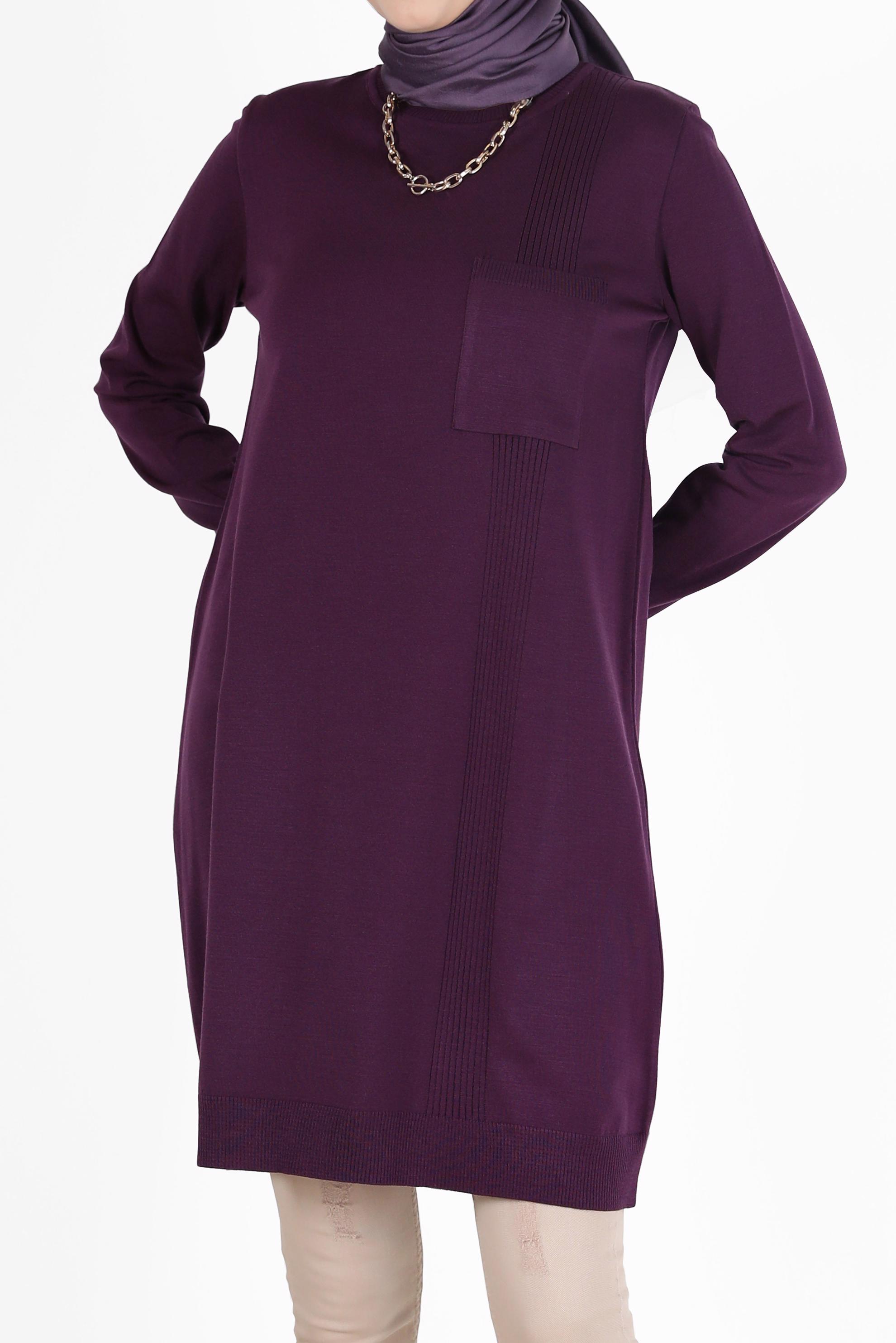 Tesettür giyim MÜRDÜM CEP DETAYLI BASIC TRİKO TUNİK 42003 