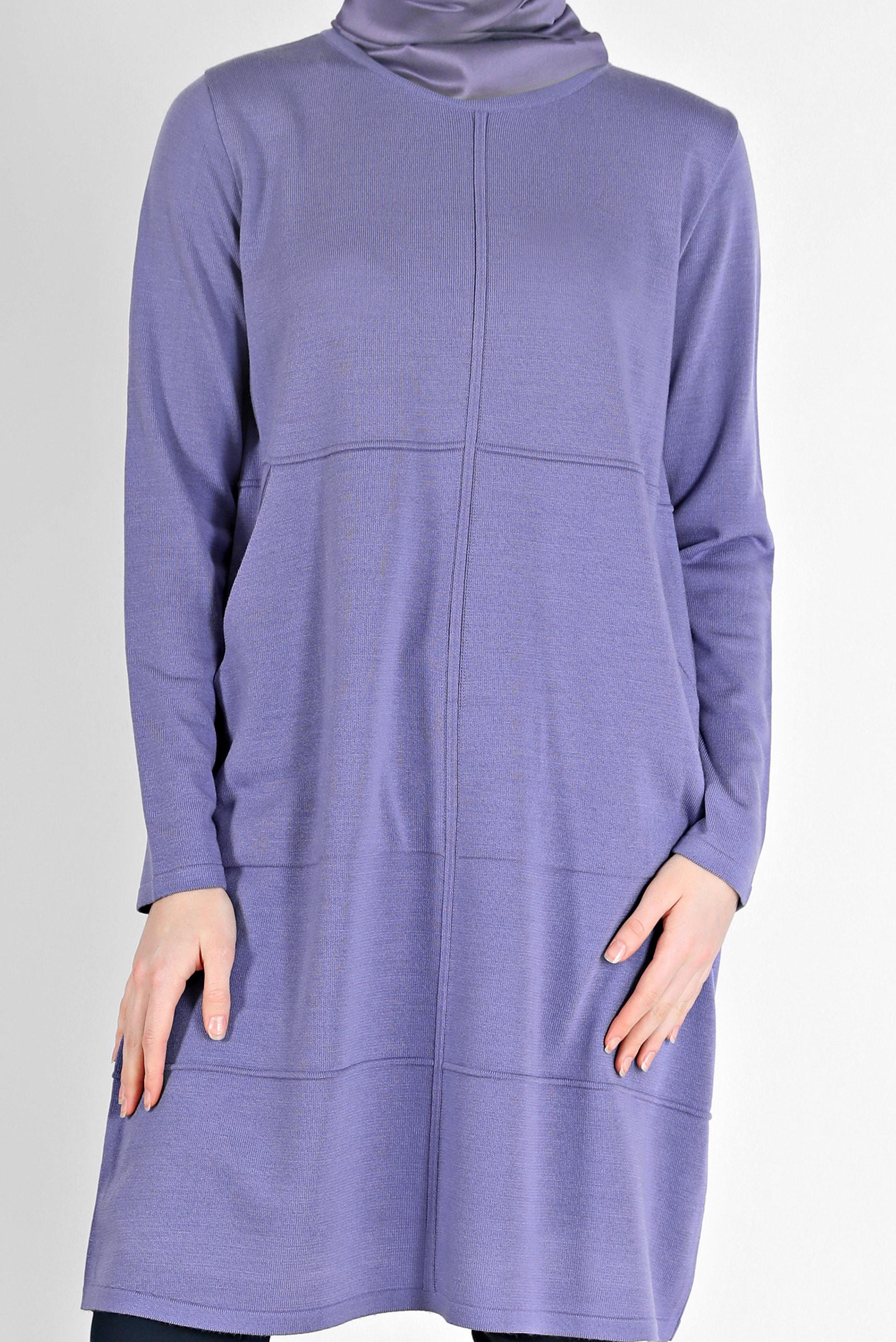 Tesettür giyim MOR KENDİNDEN ŞERİT DETAYLI TRİKO TUNİK 42004