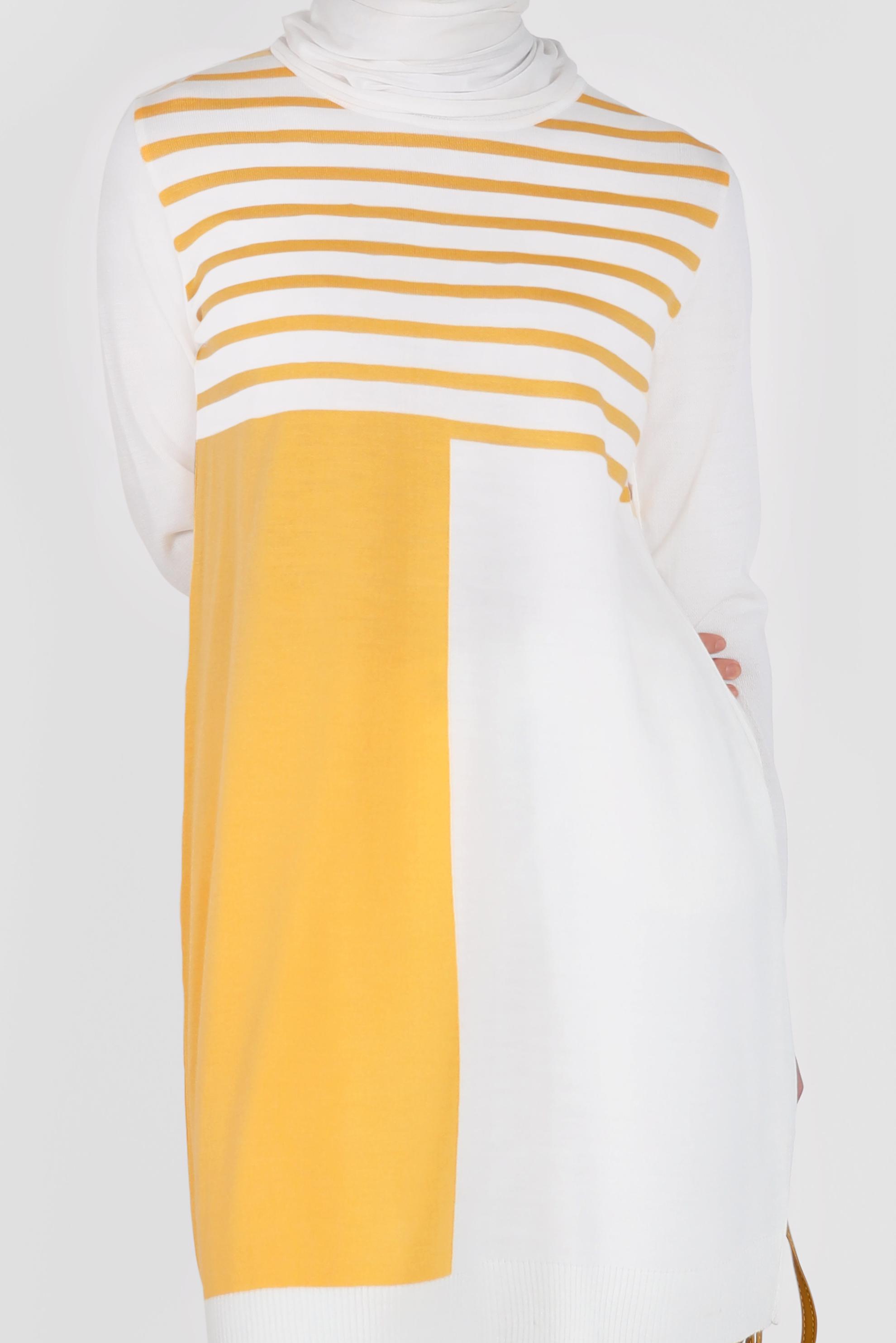 Tesettür giyim SARI ŞERİT DETAYLI İKİ RENKLİ TRİKO TUNİK 42005 