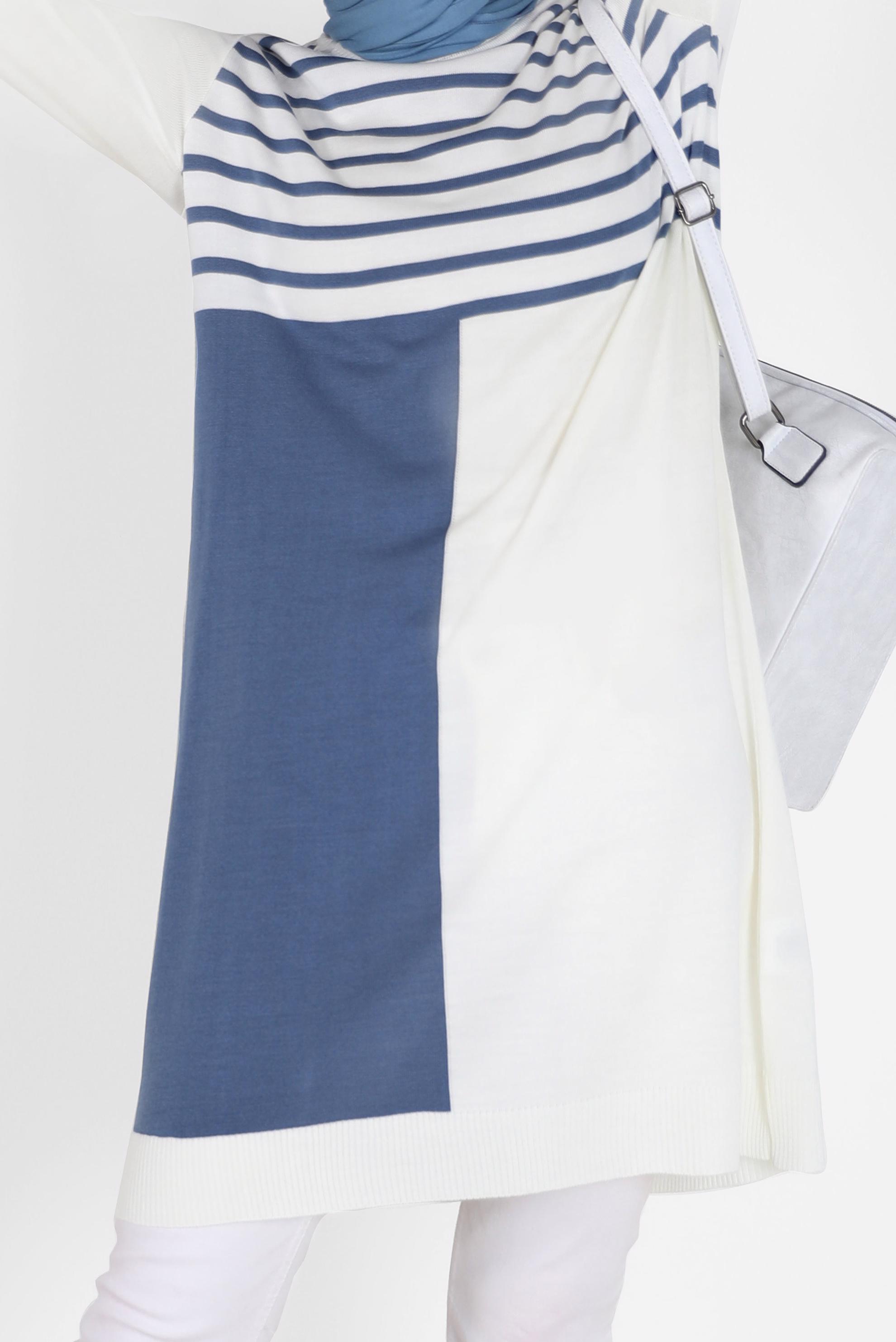 Tesettür giyim LACİVERT ŞERİT DETAYLI İKİ RENKLİ TRİKO TUNİK 42005 