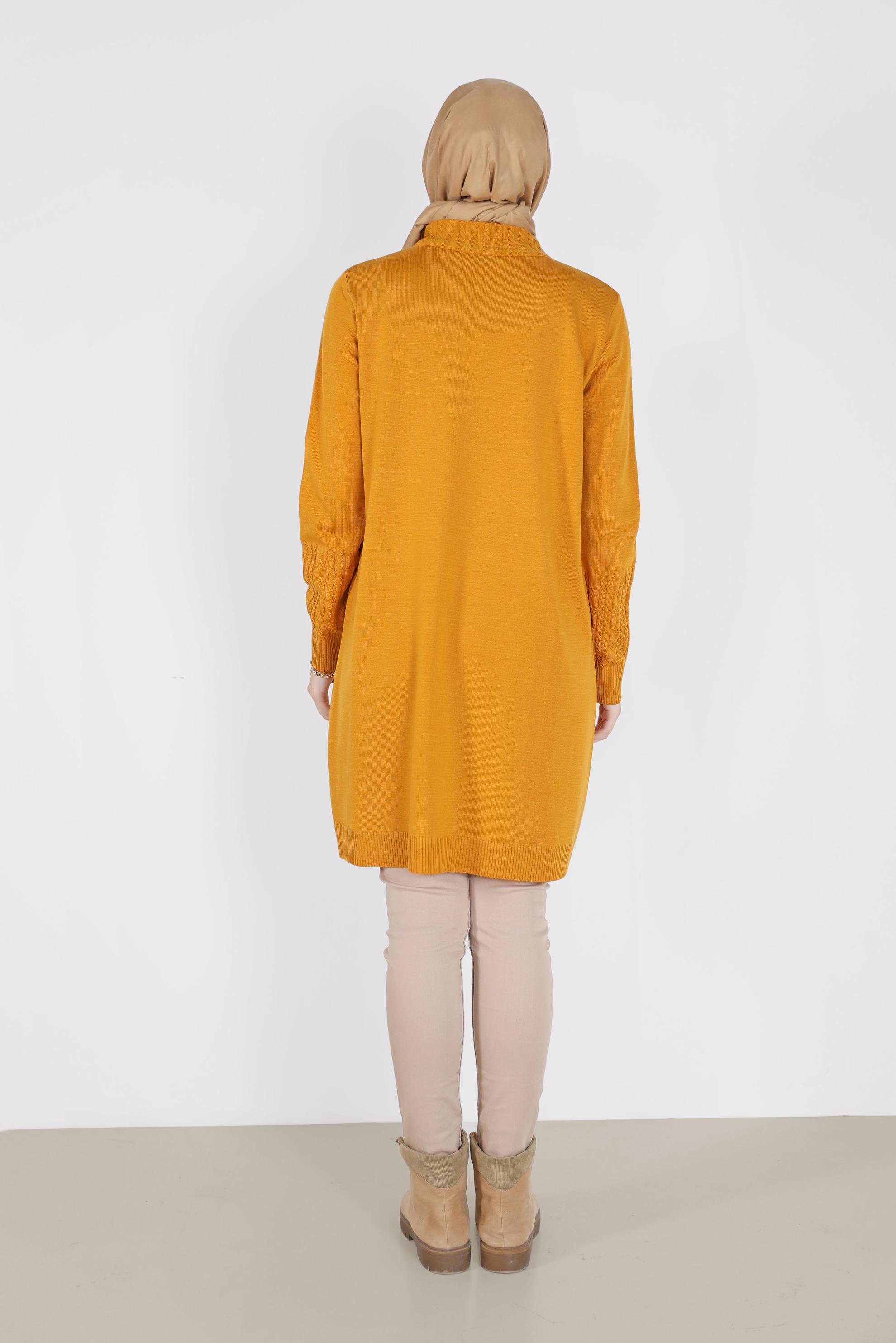 Tesettür giyim SARI KOL UCU ÖRGÜ DETAYLI TRİKO TUNİK 42006 