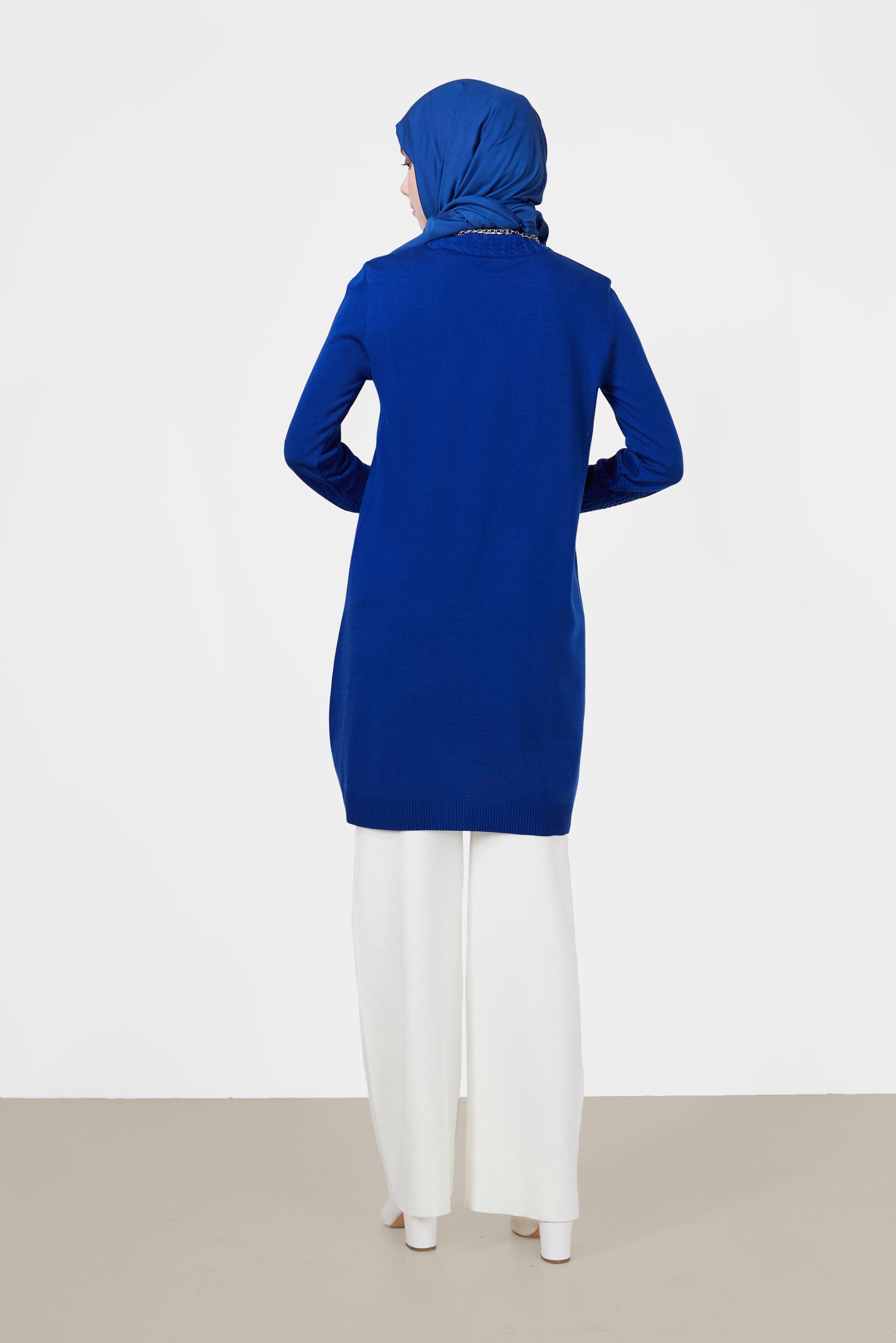 Tesettür giyim LACİVERT KOL UCU ÖRGÜ DETAYLI TRİKO TUNİK 42006 