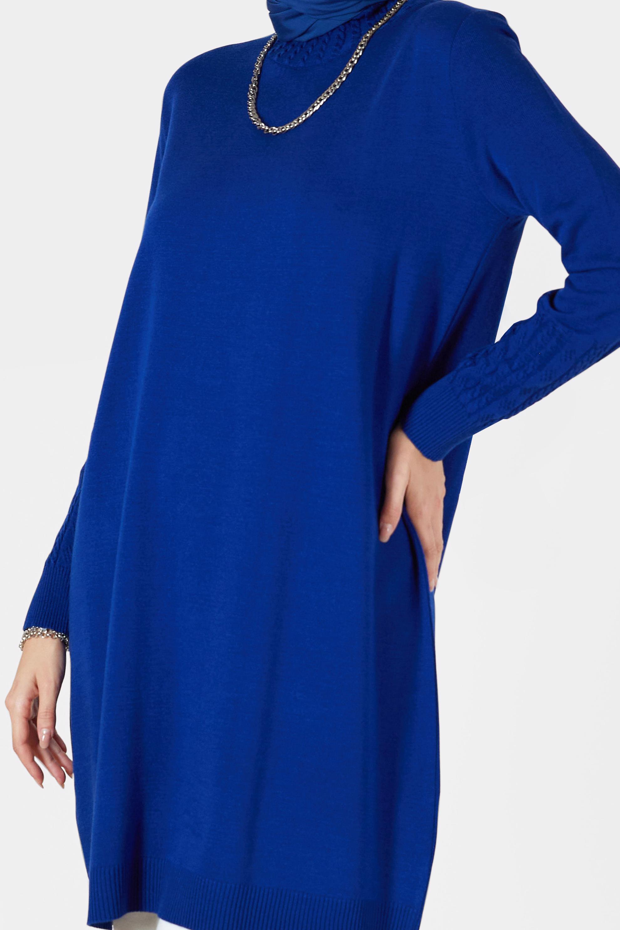 Tesettür giyim LACİVERT KOL UCU ÖRGÜ DETAYLI TRİKO TUNİK 42006 