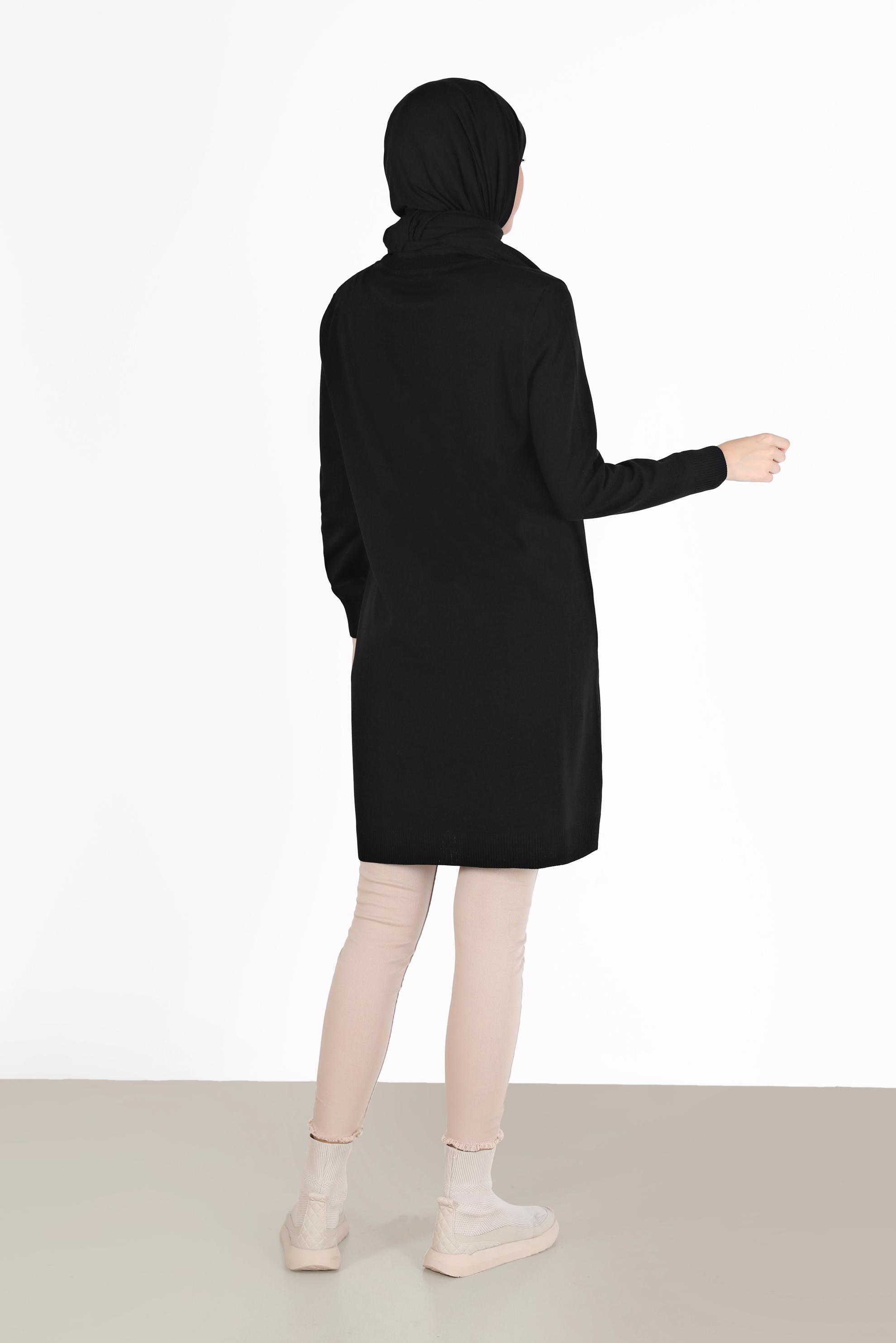 Tesettür giyim SİYAH KENDİNDEN DESENLİ TRİKO TUNİK 42007	