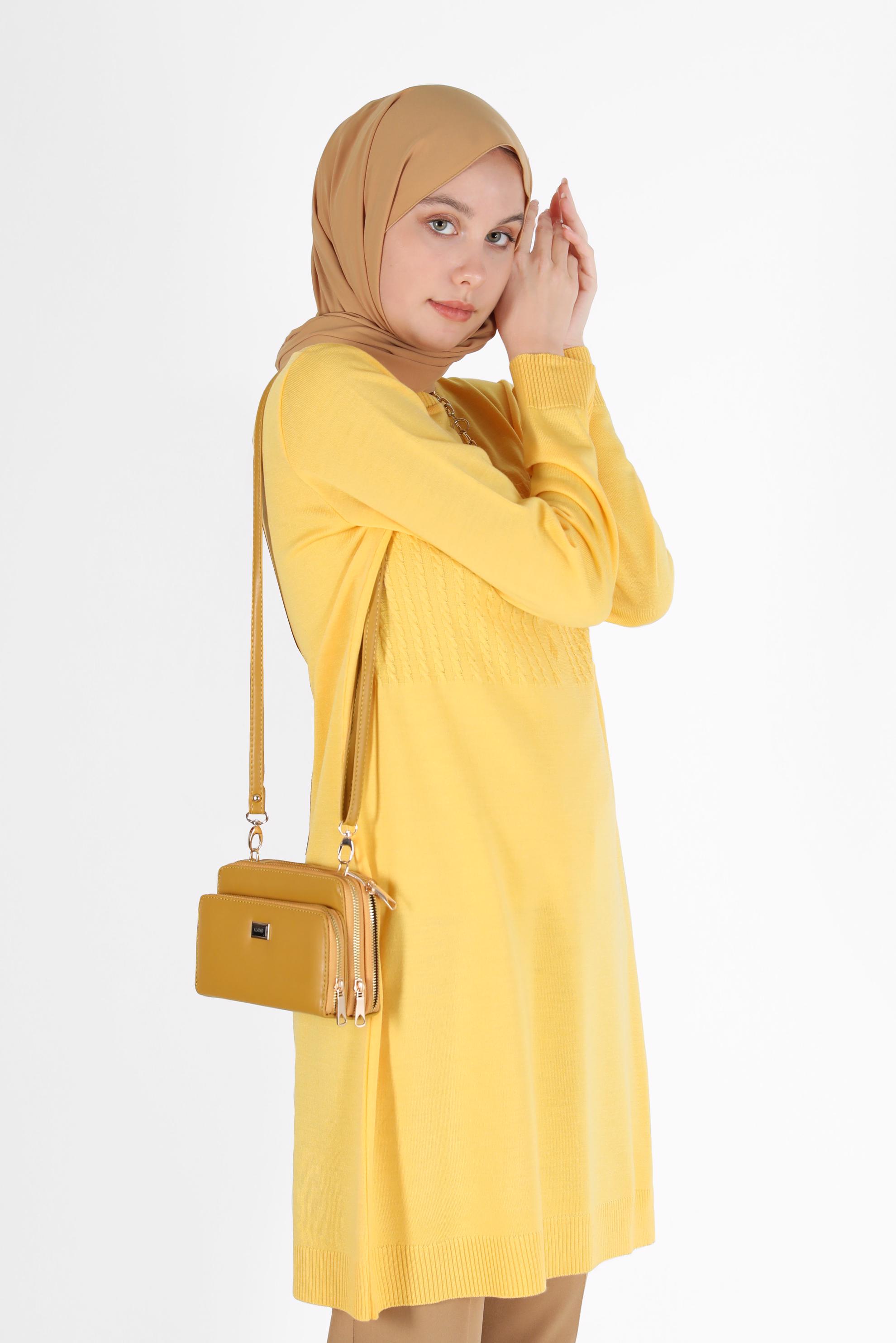 Hijab clothing YELLOW PATTERNED KNITWEAR TUNIC 42007 