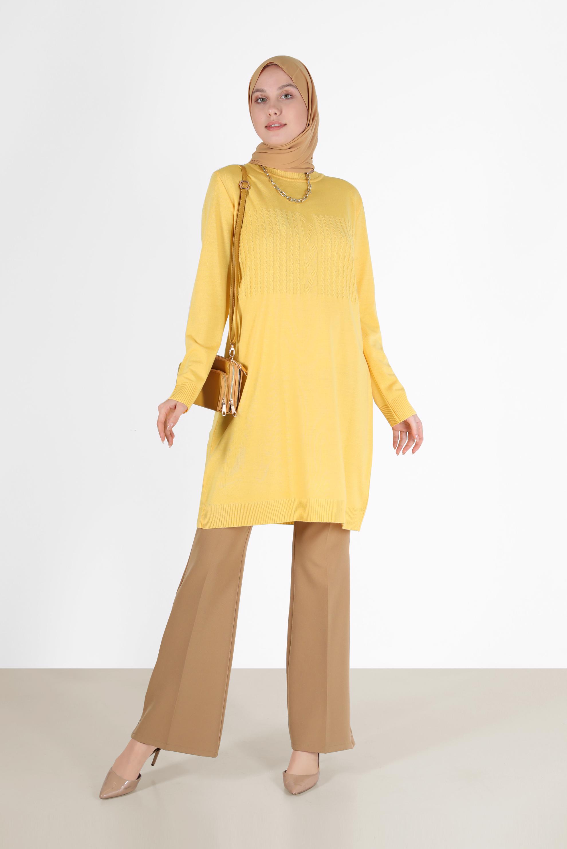 Hijab clothing YELLOW PATTERNED KNITWEAR TUNIC 42007 