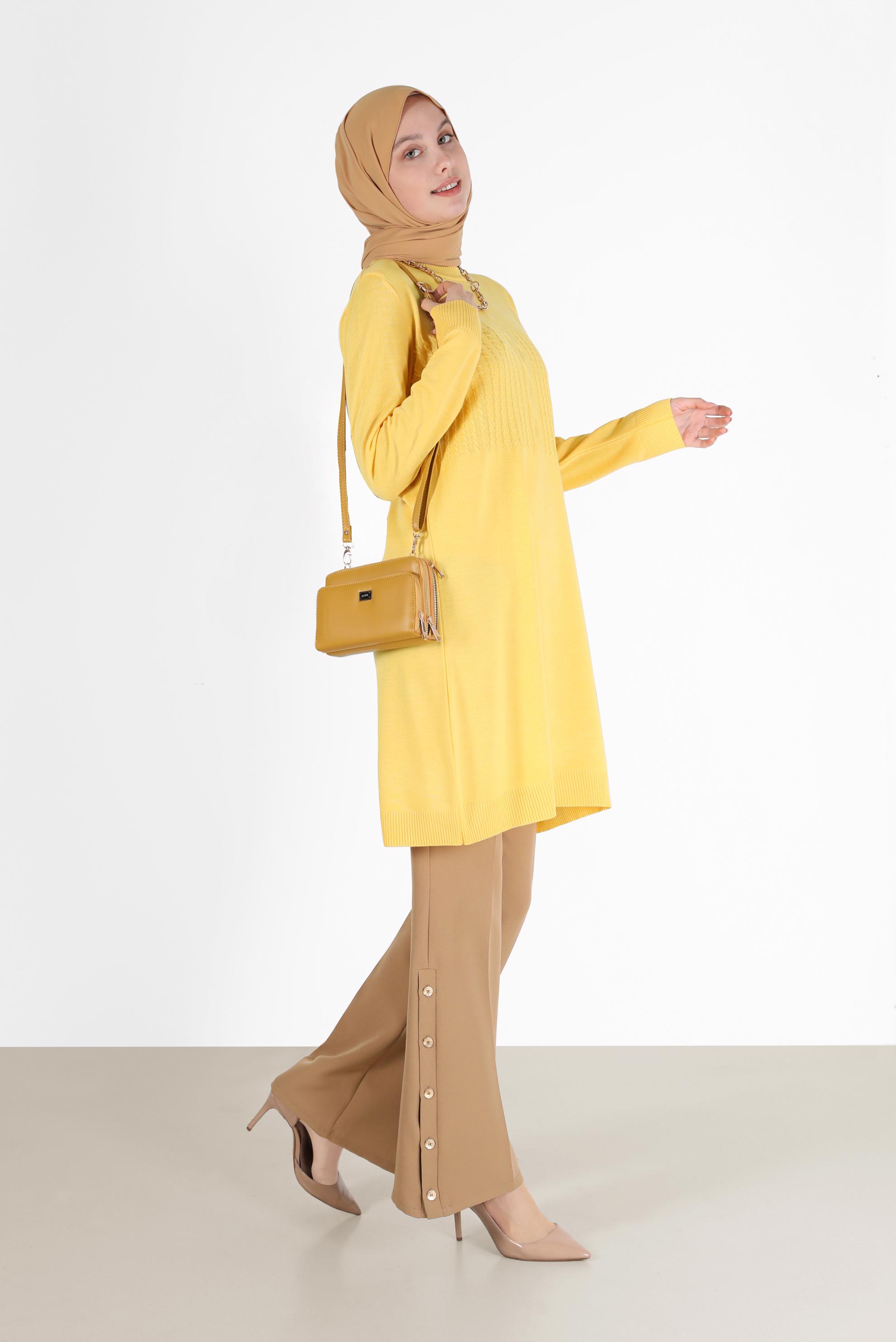 Hijab clothing YELLOW PATTERNED KNITWEAR TUNIC 42007 