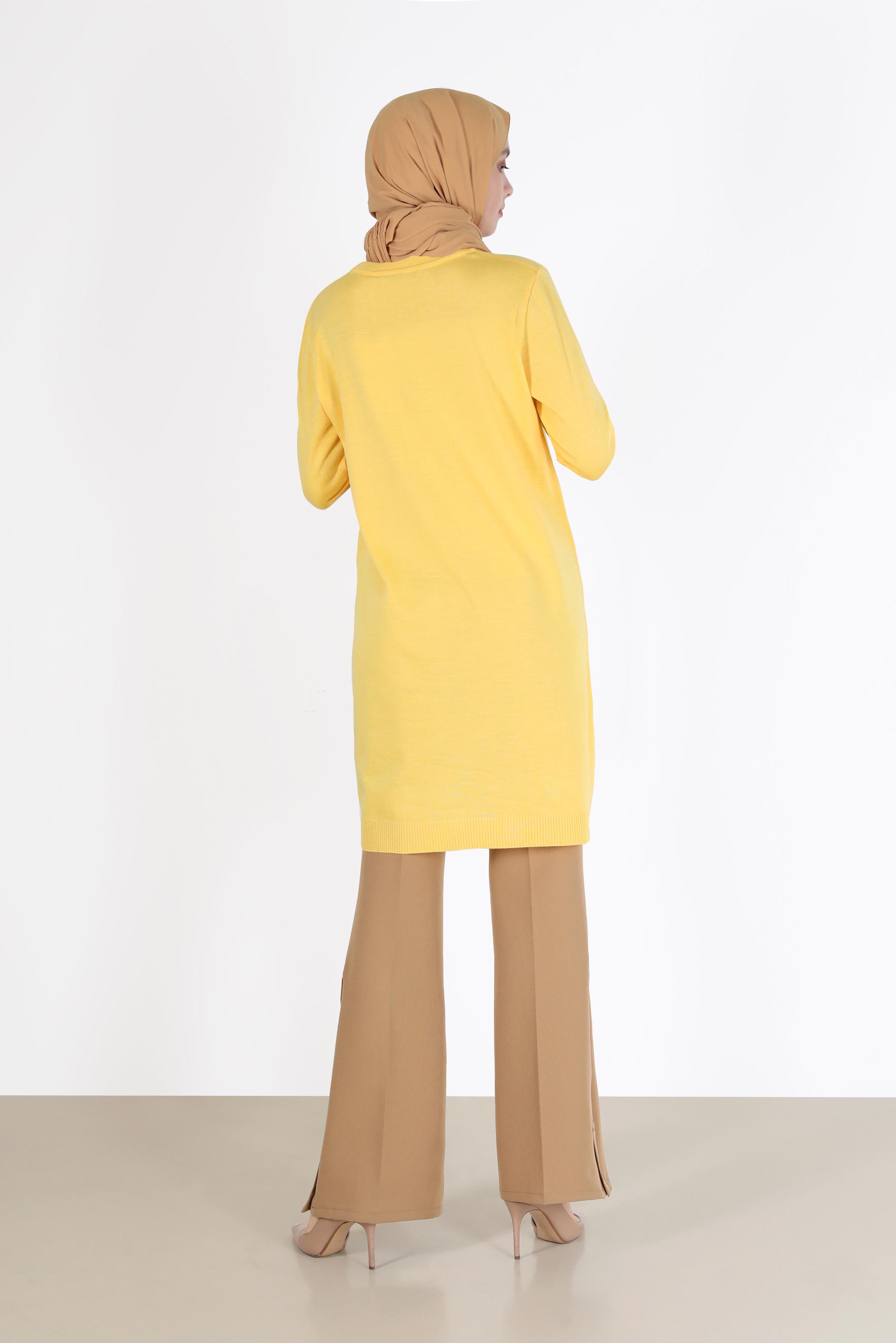 Hijab clothing YELLOW PATTERNED KNITWEAR TUNIC 42007 