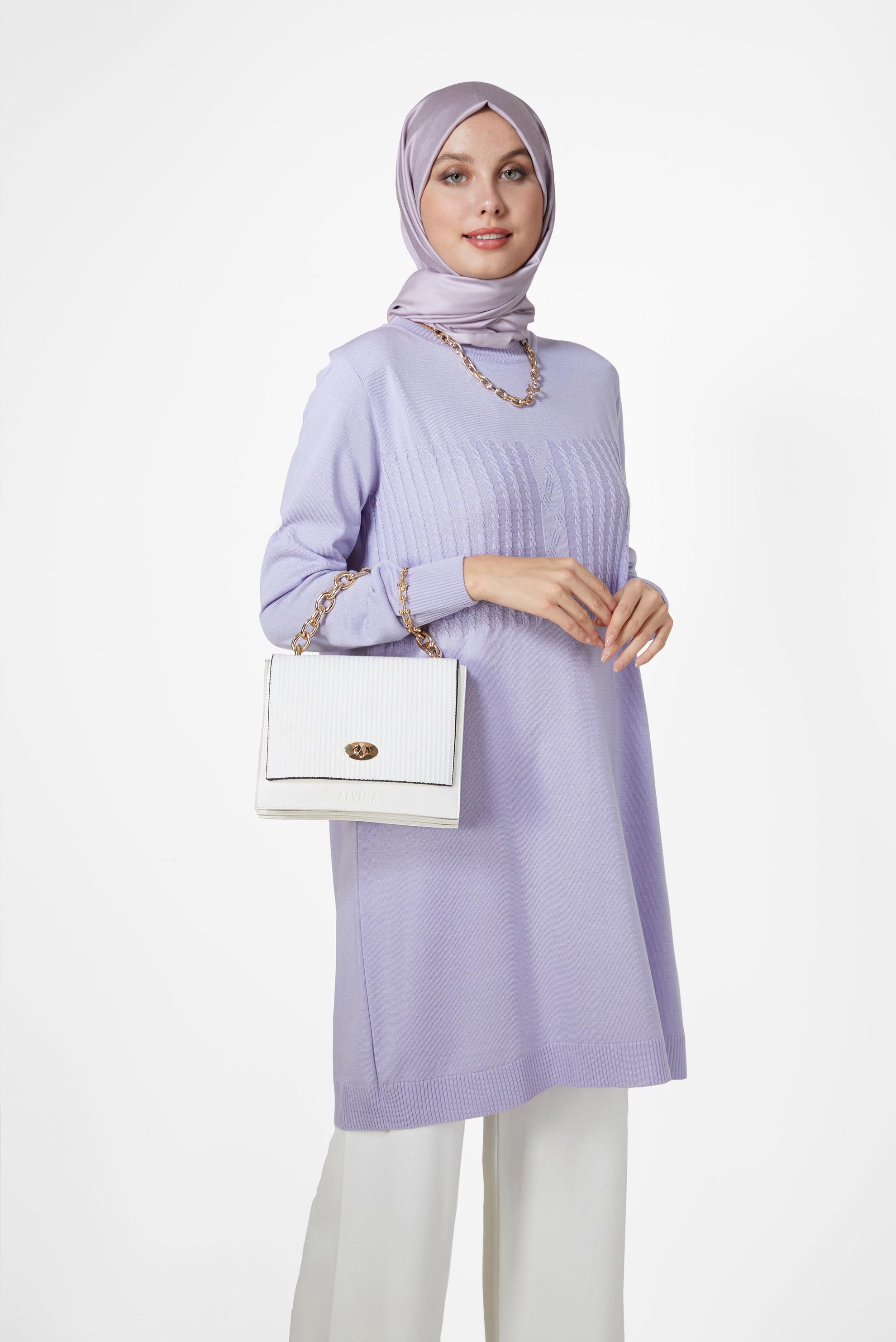 Tesettür giyim MOR KENDİNDEN DESENLİ TRİKO TUNİK 42007	