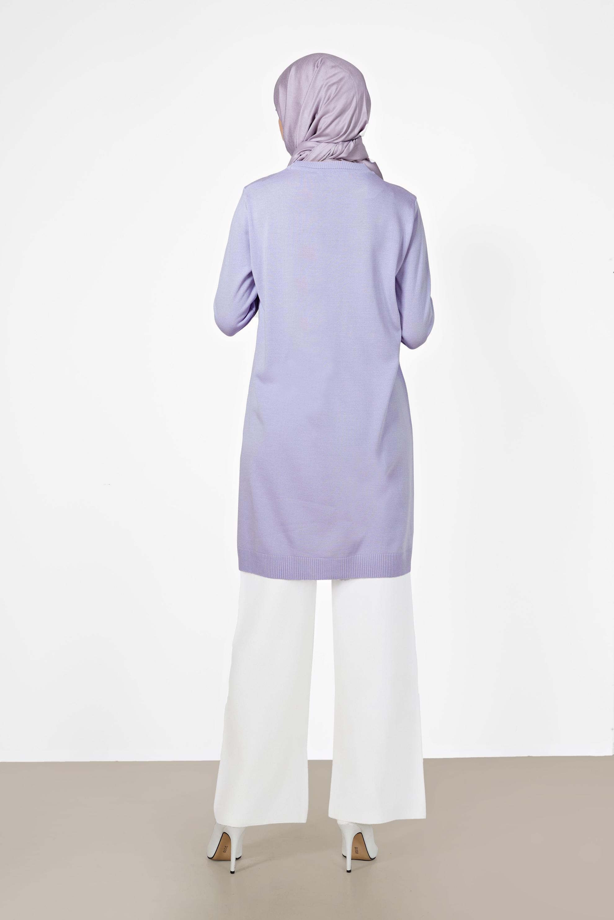 Tesettür giyim MOR KENDİNDEN DESENLİ TRİKO TUNİK 42007	