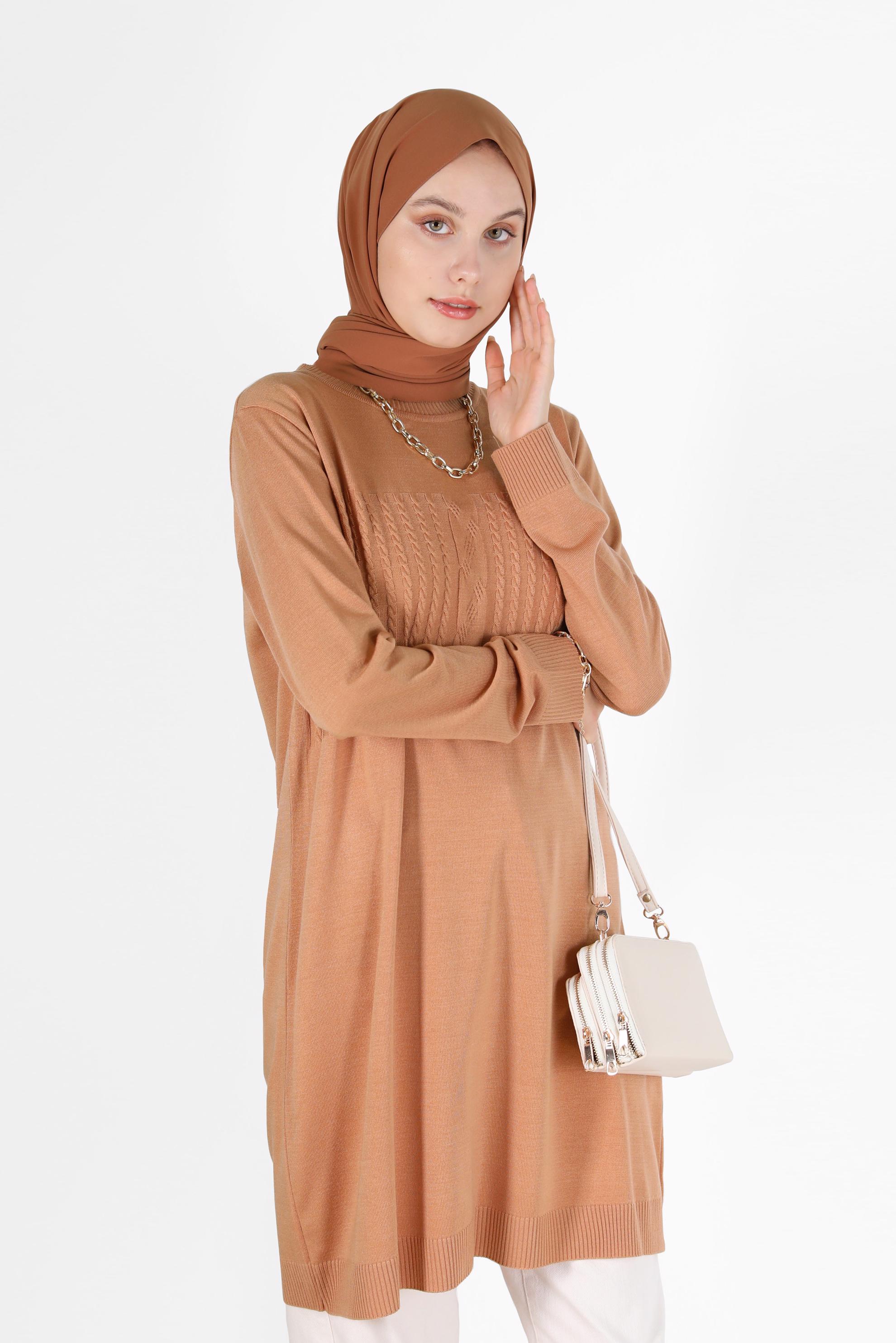 Tesettür giyim PEMBE KENDİNDEN DESENLİ TRİKO TUNİK 42007	