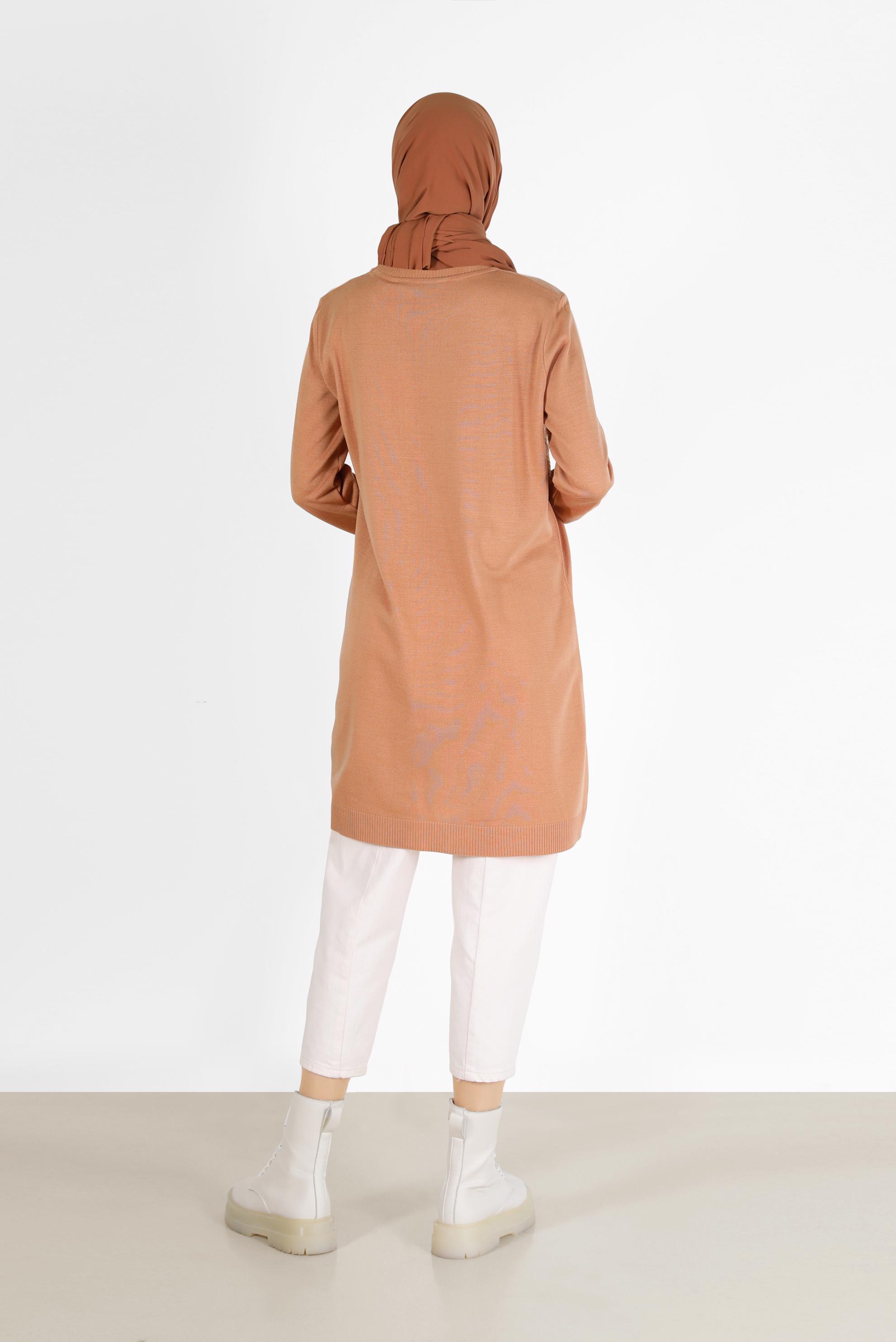 Tesettür giyim PEMBE KENDİNDEN DESENLİ TRİKO TUNİK 42007	