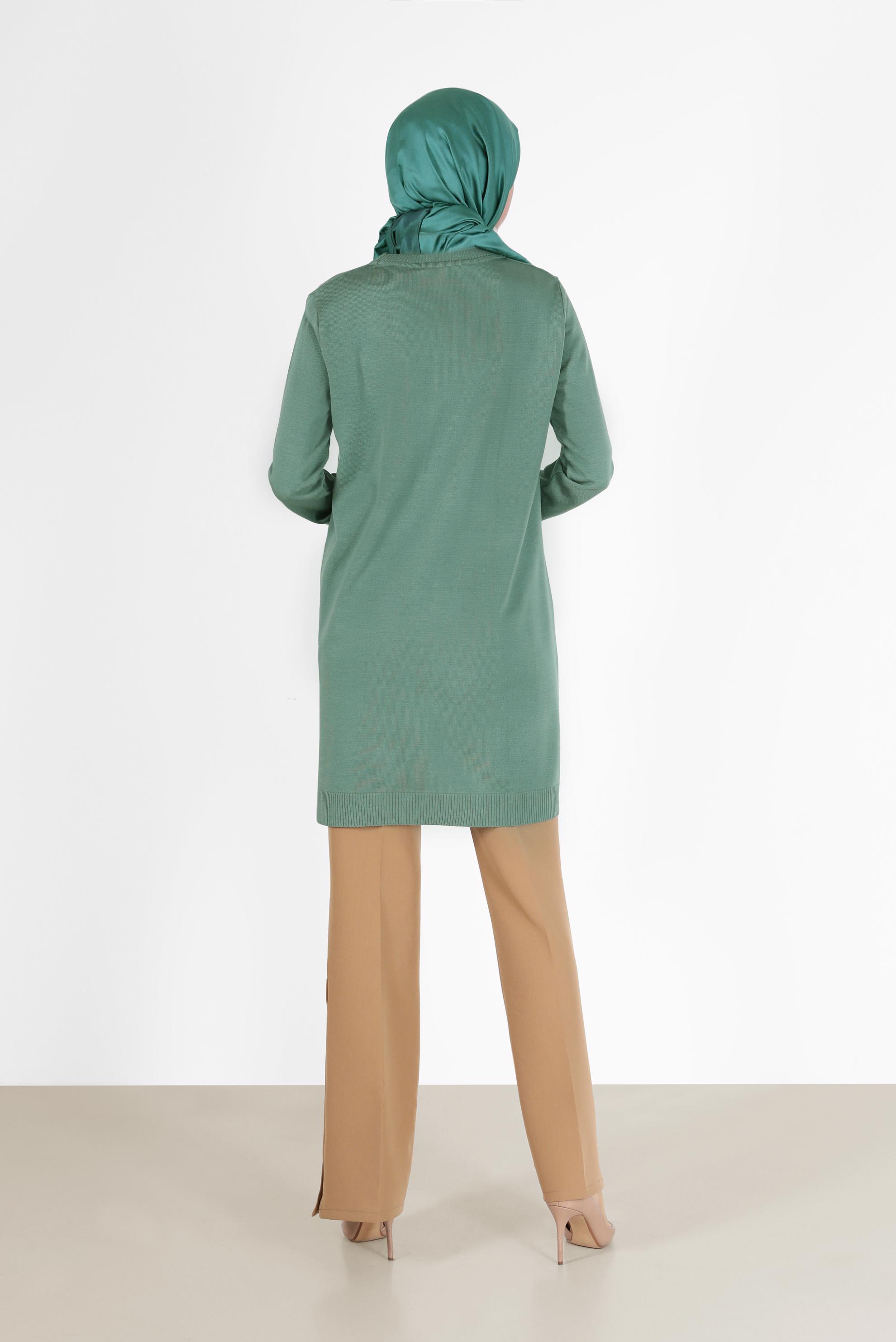 Tesettür giyim YEŞİL KENDİNDEN DESENLİ TRİKO TUNİK 42007	