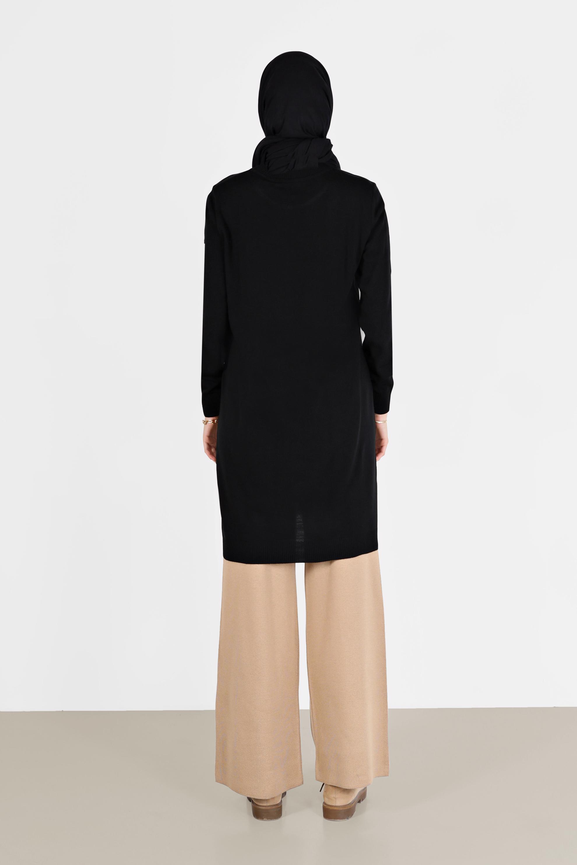 Tesettür giyim SİYAH CEP DETAYLI TRİKO TUNİK 42008 