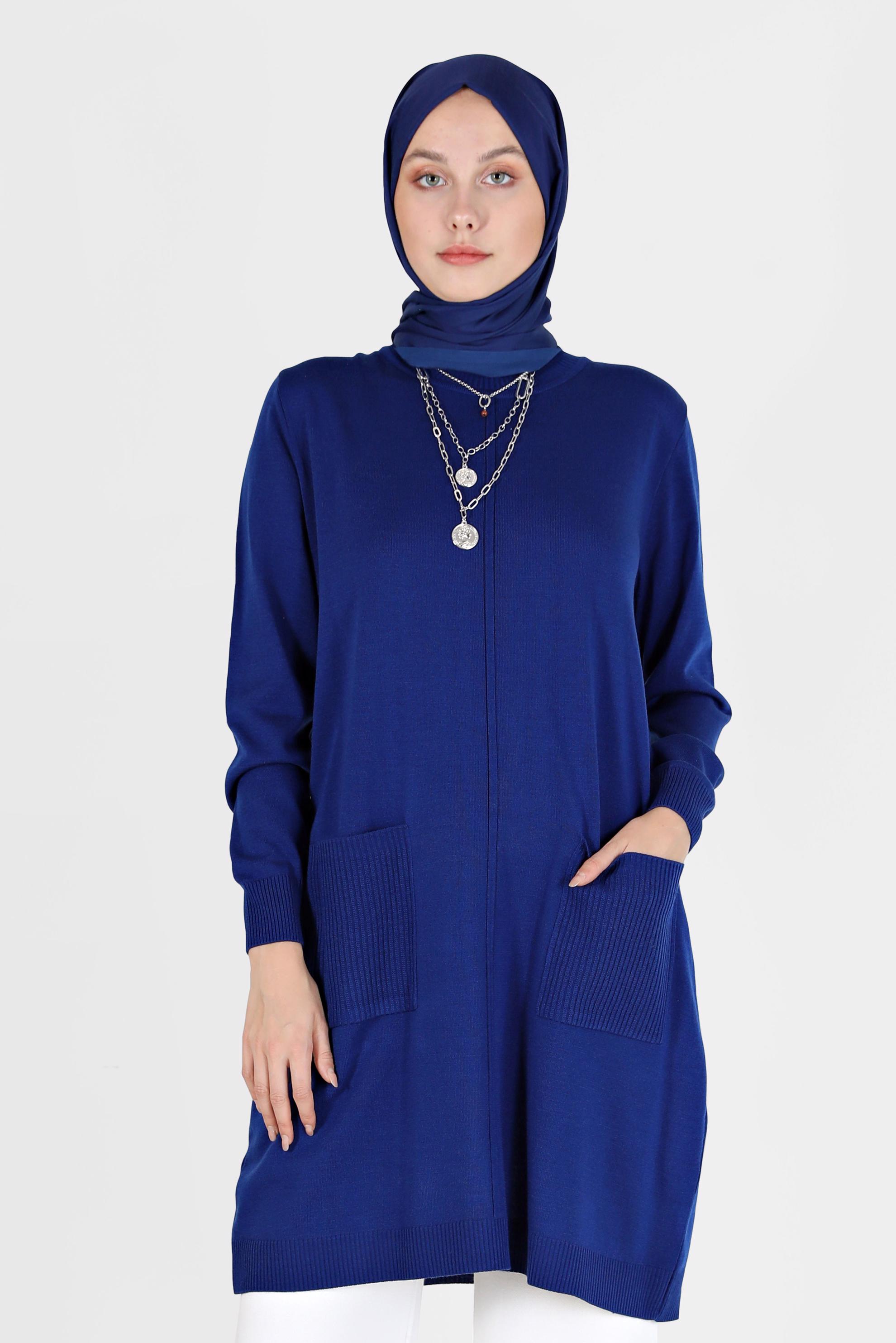 Tesettür giyim LACİVERT CEP DETAYLI TRİKO TUNİK 42008 