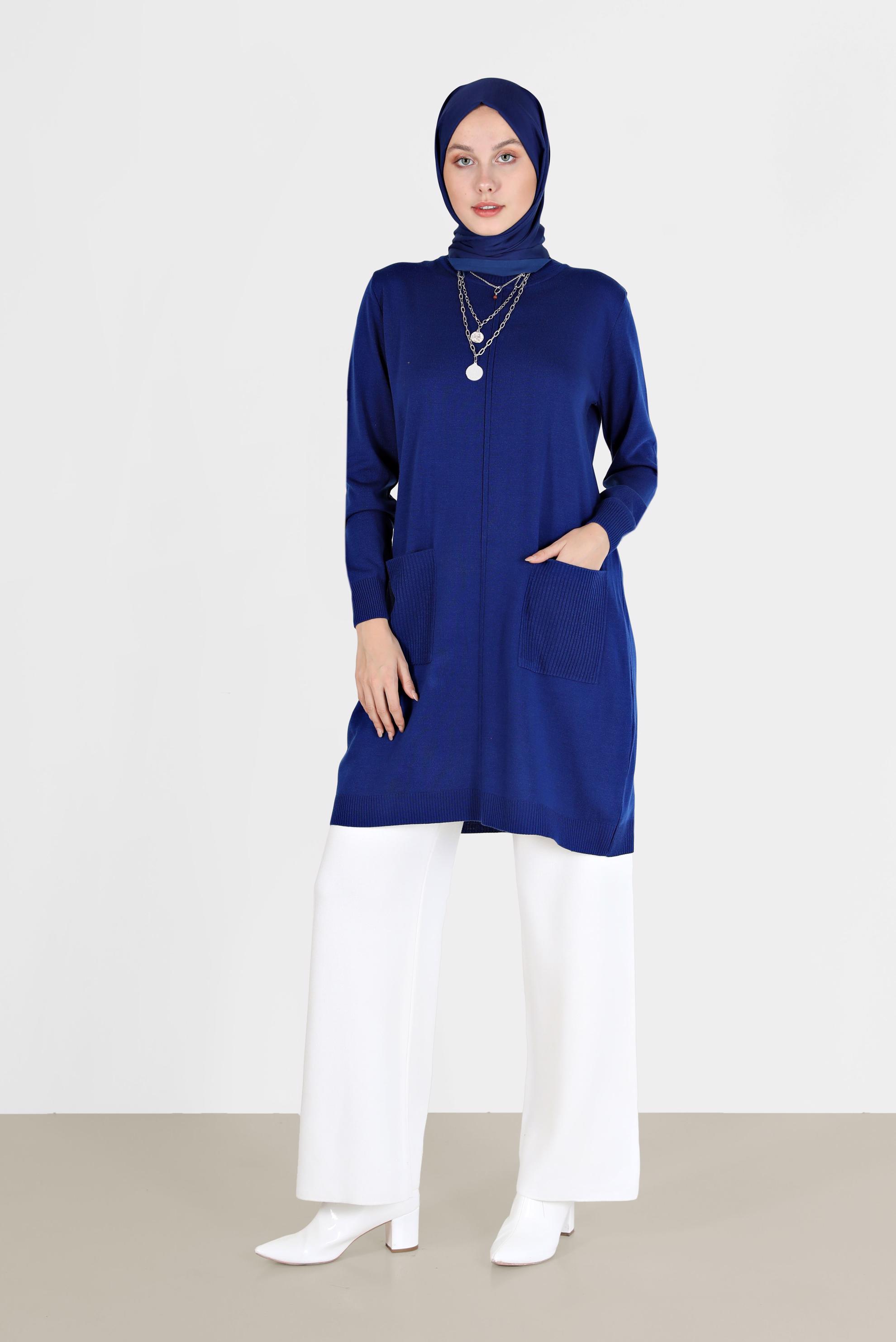 Tesettür giyim LACİVERT CEP DETAYLI TRİKO TUNİK 42008 