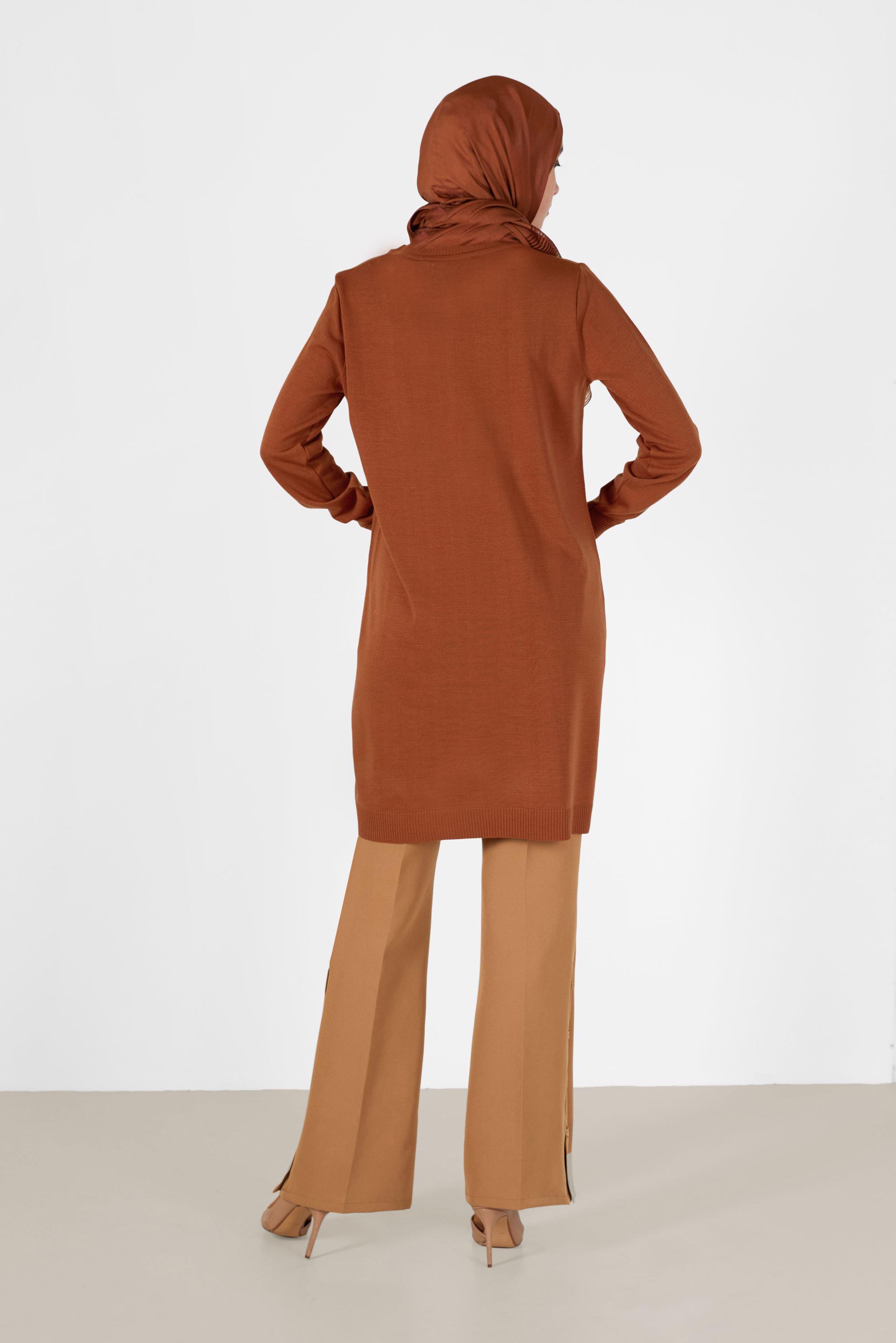 Tesettür giyim TURUNCU CEP DETAYLI TRİKO TUNİK 42008 