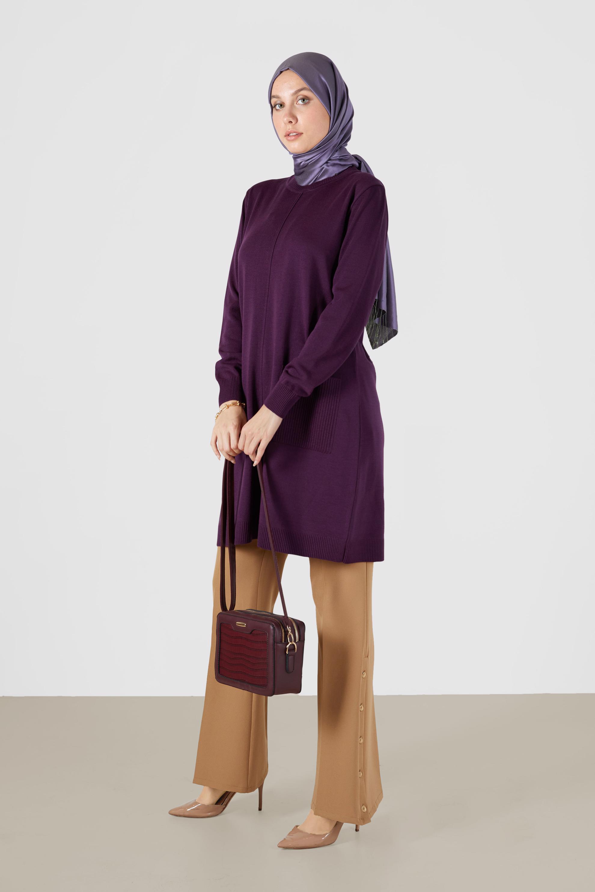 Tesettür giyim MÜRDÜM CEP DETAYLI TRİKO TUNİK 42008 