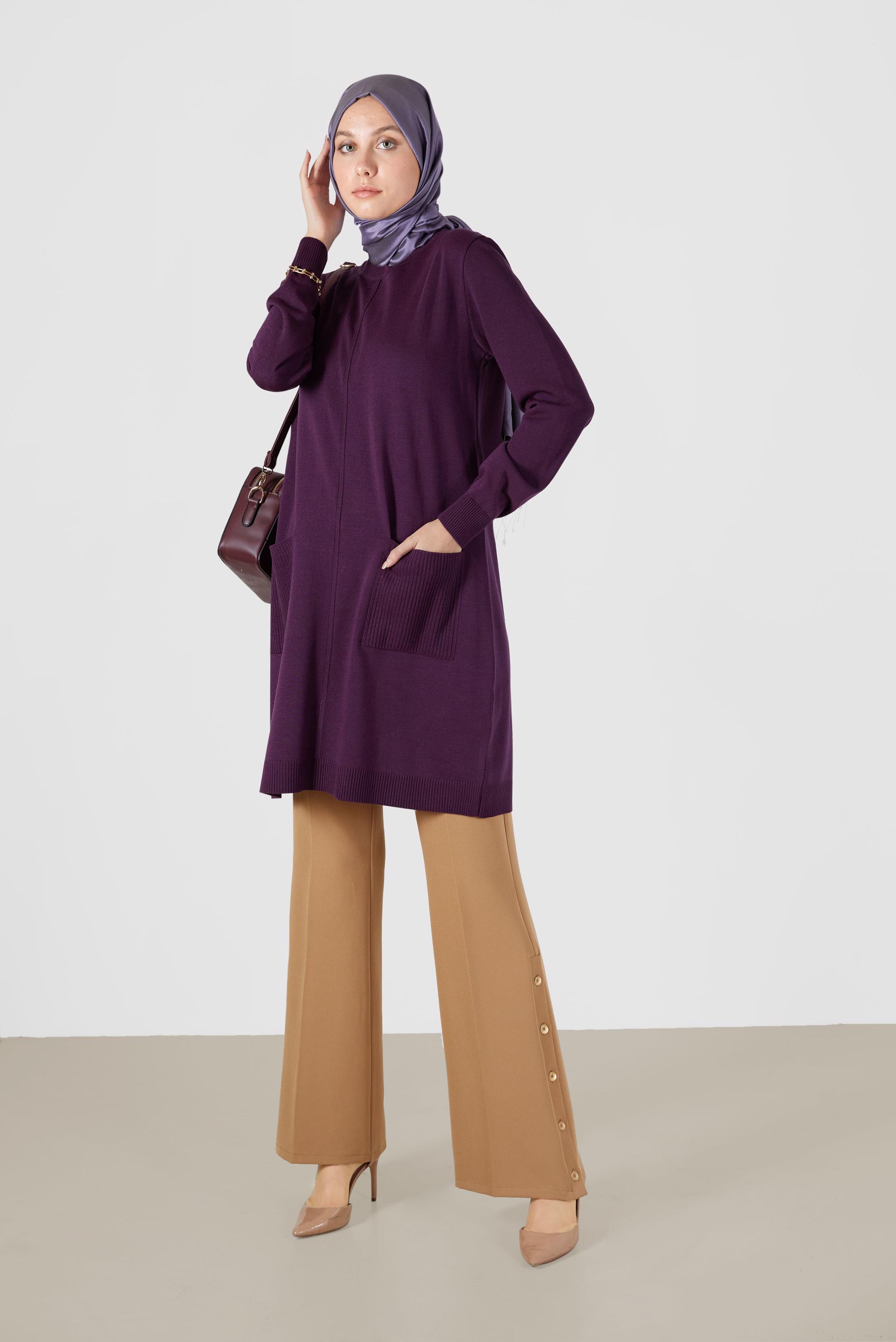 Tesettür giyim MÜRDÜM CEP DETAYLI TRİKO TUNİK 42008 