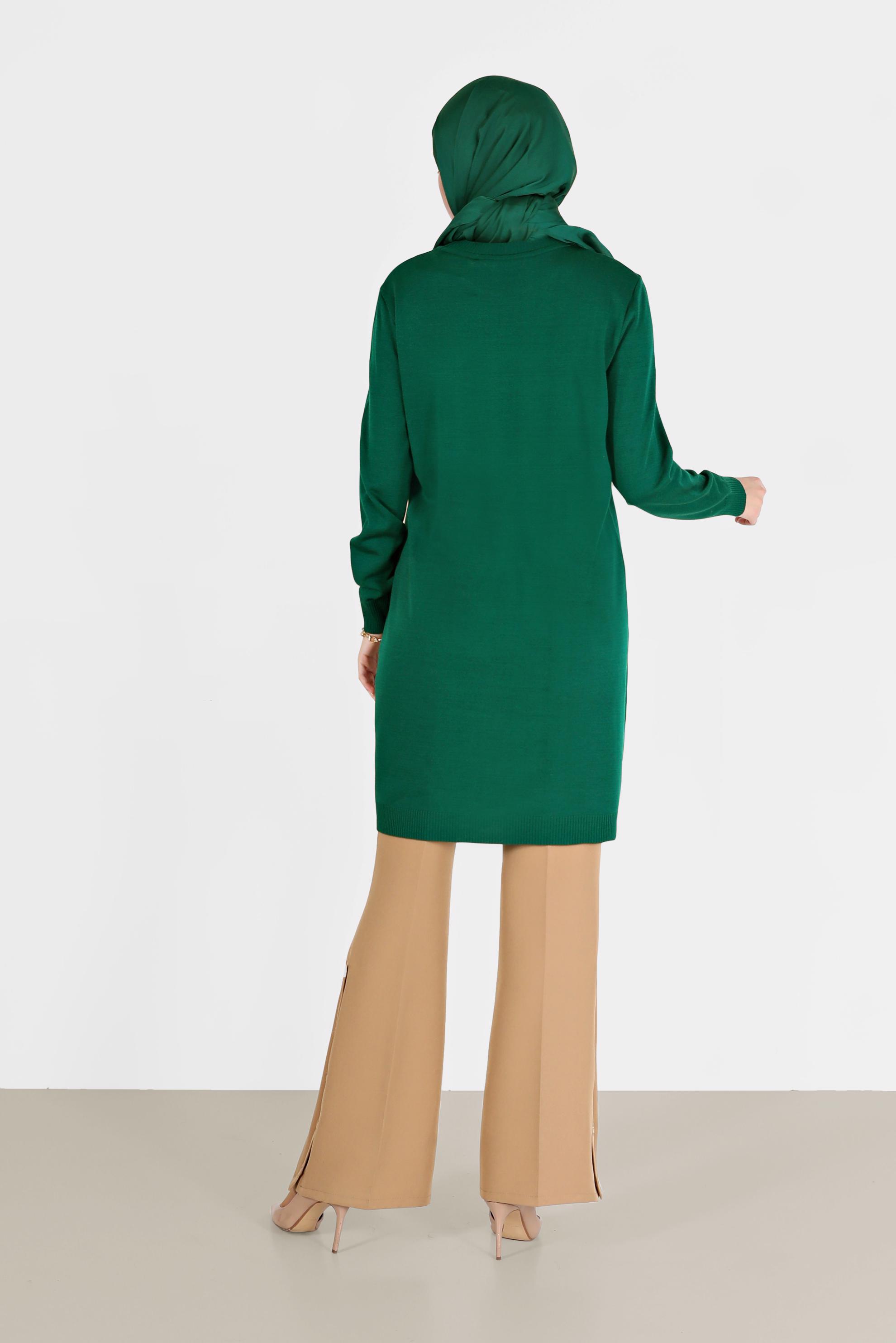 Tesettür giyim YEŞİL CEP DETAYLI TRİKO TUNİK 42008 