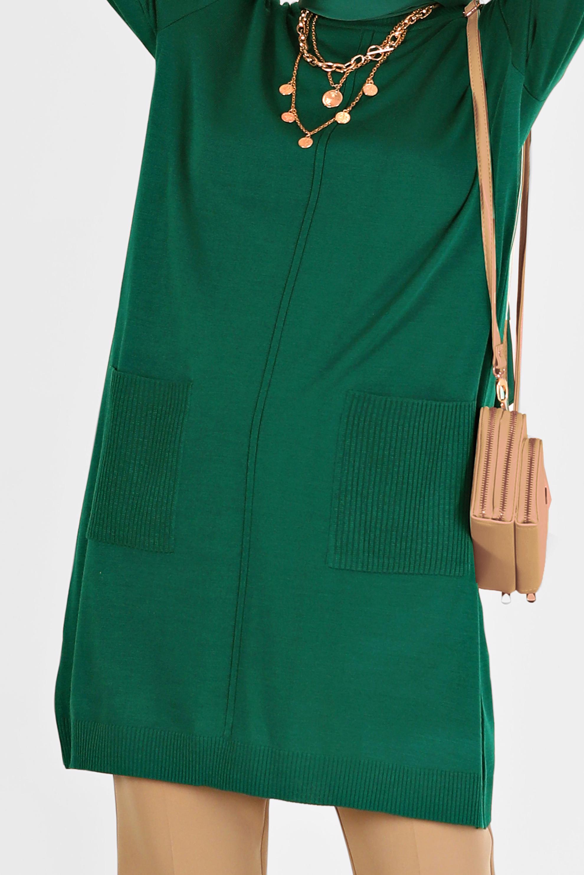 Tesettür giyim YEŞİL CEP DETAYLI TRİKO TUNİK 42008 