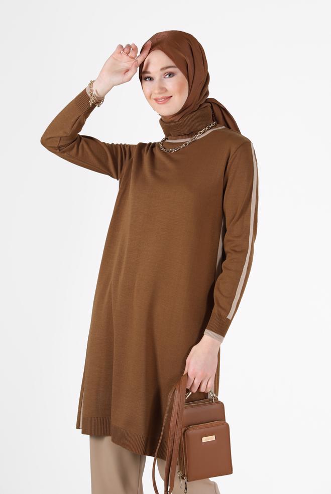 Hijab clothing  STRIPE DETAIL KNITWEAR TUNIC 42009  - ALVİNA